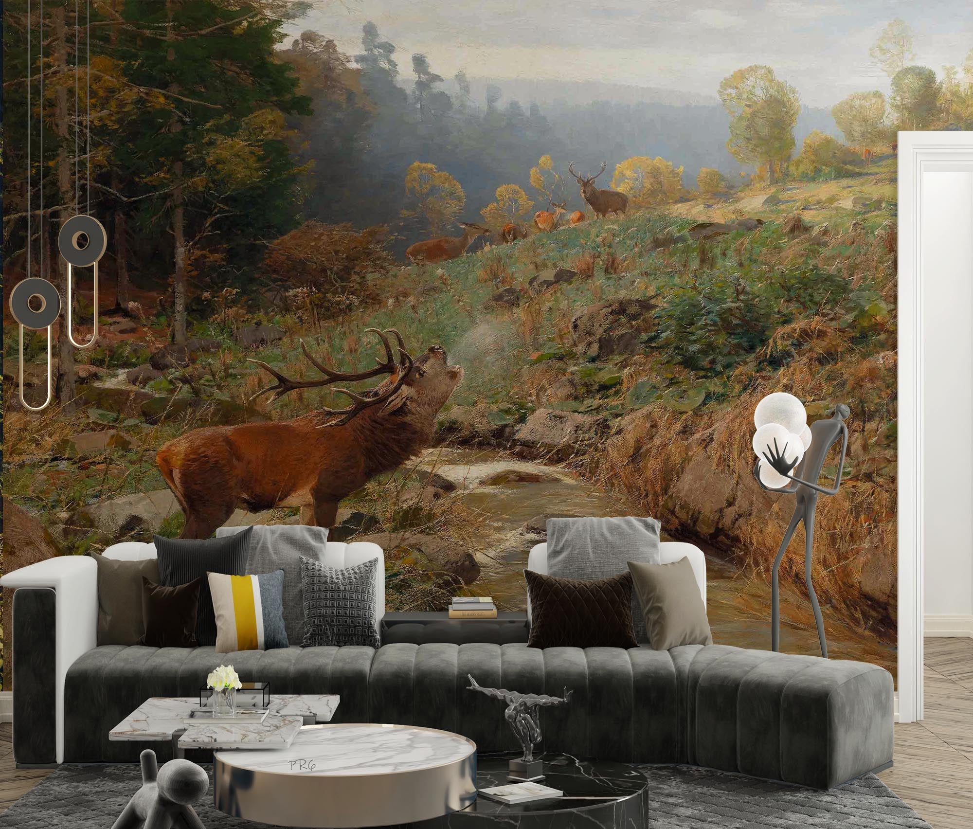 3D Animal Forest Wapiti River Stone Tree Wall Mural Wallpaper YXL 3- Jess Art Decoration