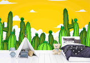 3D Yellow Cactus Sky playful desert cactus illustration wall mural wallpaper for kids room