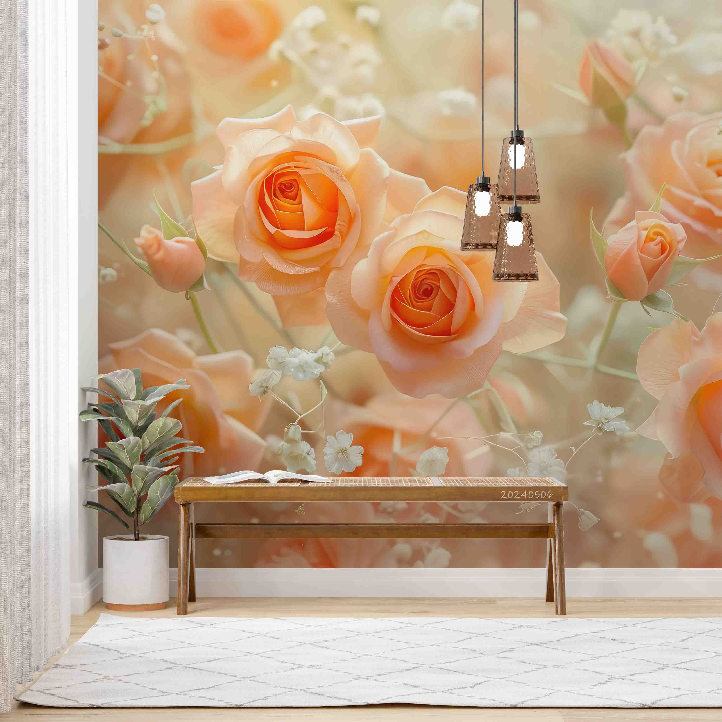 3D Orange Rose Flower Wallpaper Wall Mural Wall Decor Wall Art Wall Sticker Remoable Wallpaper