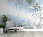 3D Watercolor Blue Floral Leaf Pattern Wallpaper Wall Mural Wall Decor Wall Art Wall Sticker Remoable Wallpaper LQH 7
