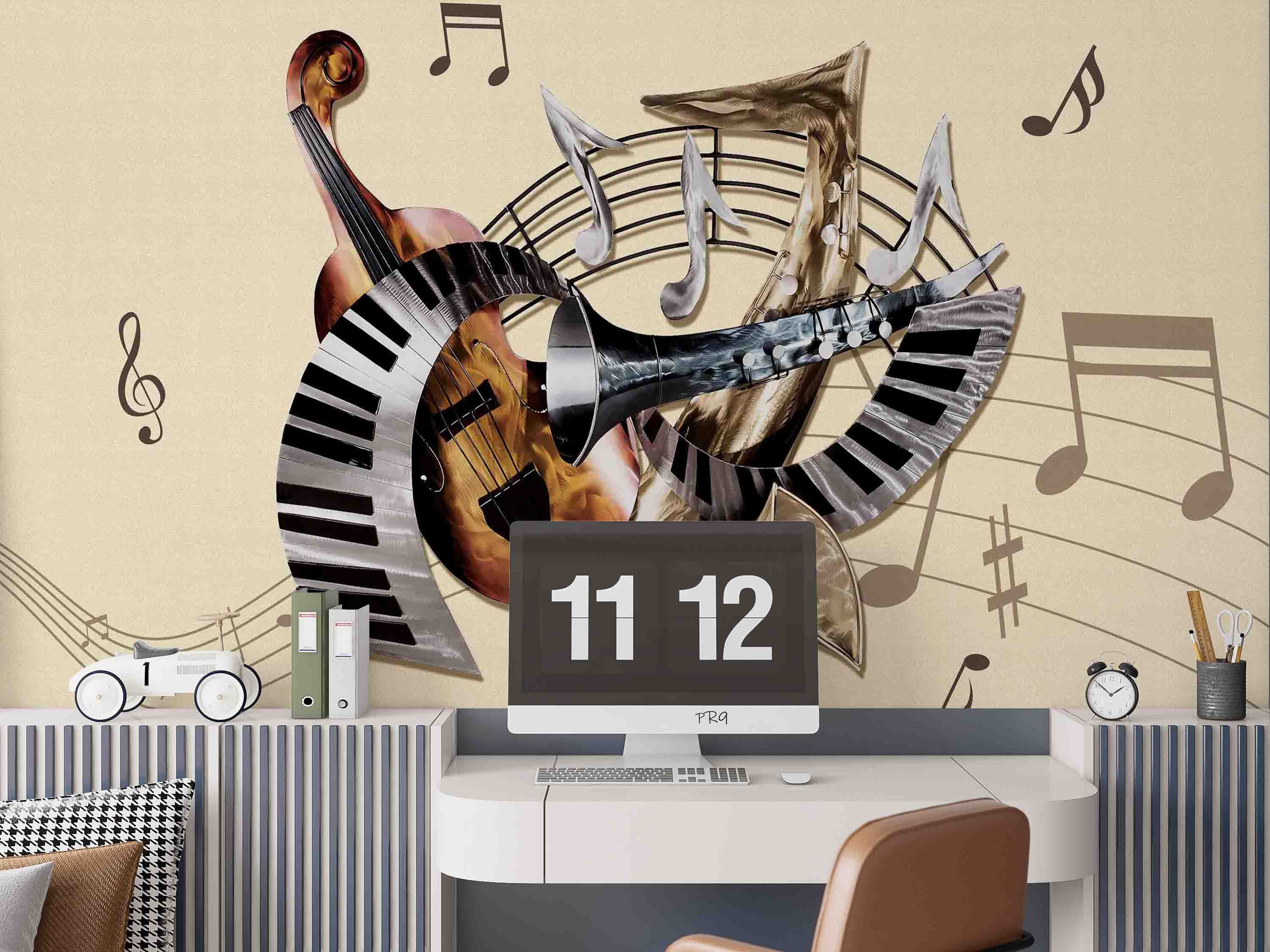 3D Vintage Instrument Stave Musical Note Wall Mural Wallpaper GD 4669- Jess Art Decoration