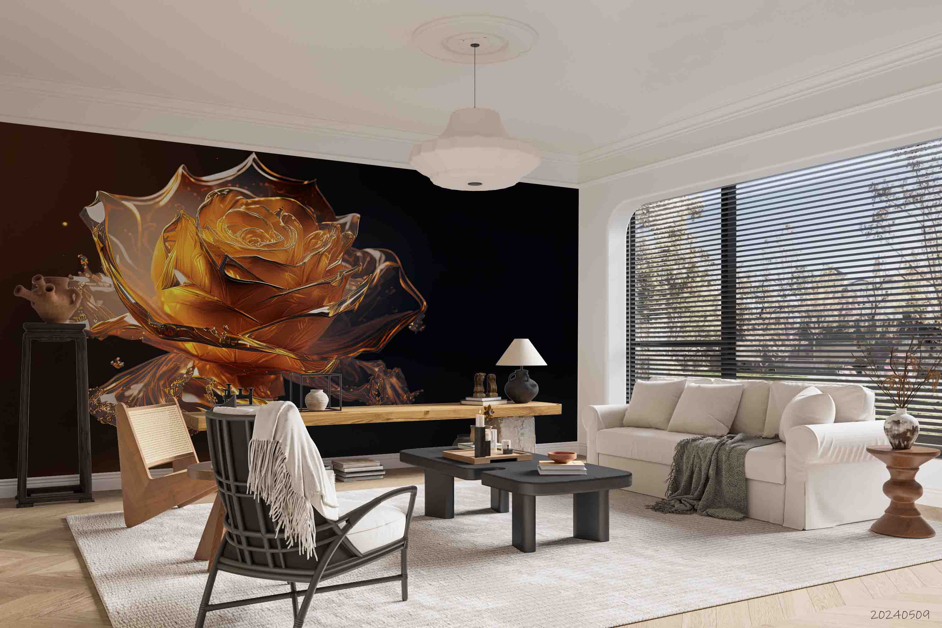 3D Gold Rose Flower Sculpture Wallpaper Wall Mural Wall Decor Wall Art Wall Sticker Remoable Wallpaper
