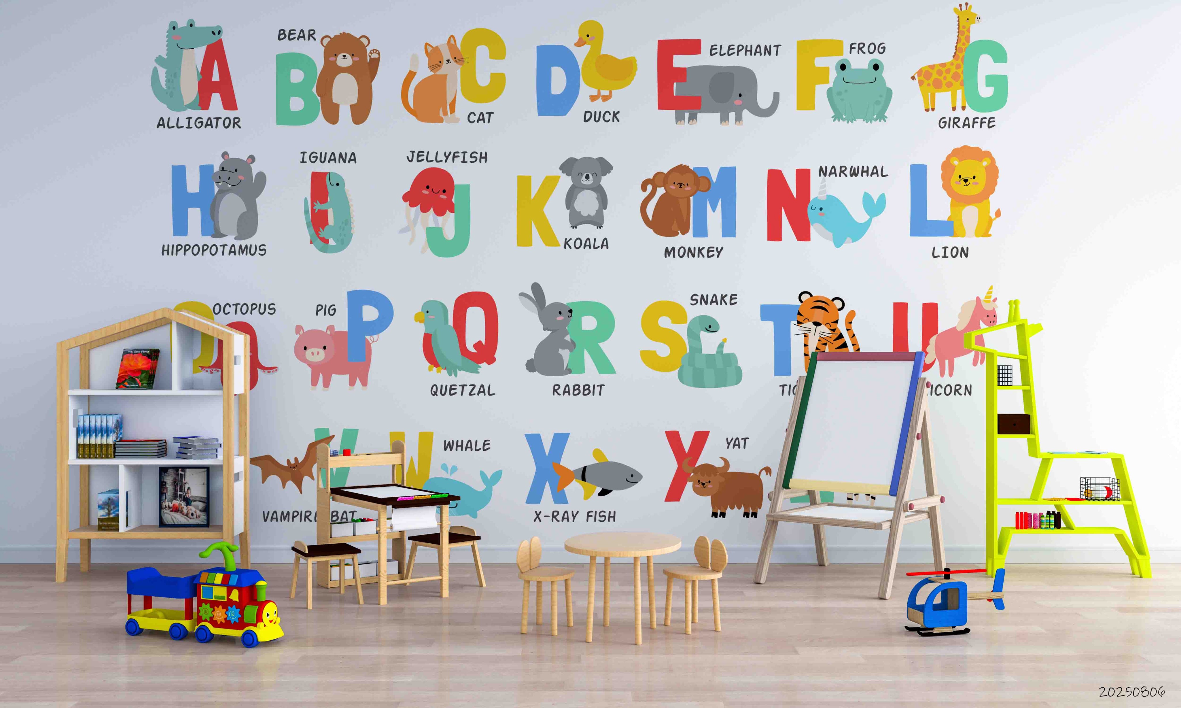3D Childcare Nursery School Cartoon Animals Letters Kids Wall Mural Wallpaper JN 67