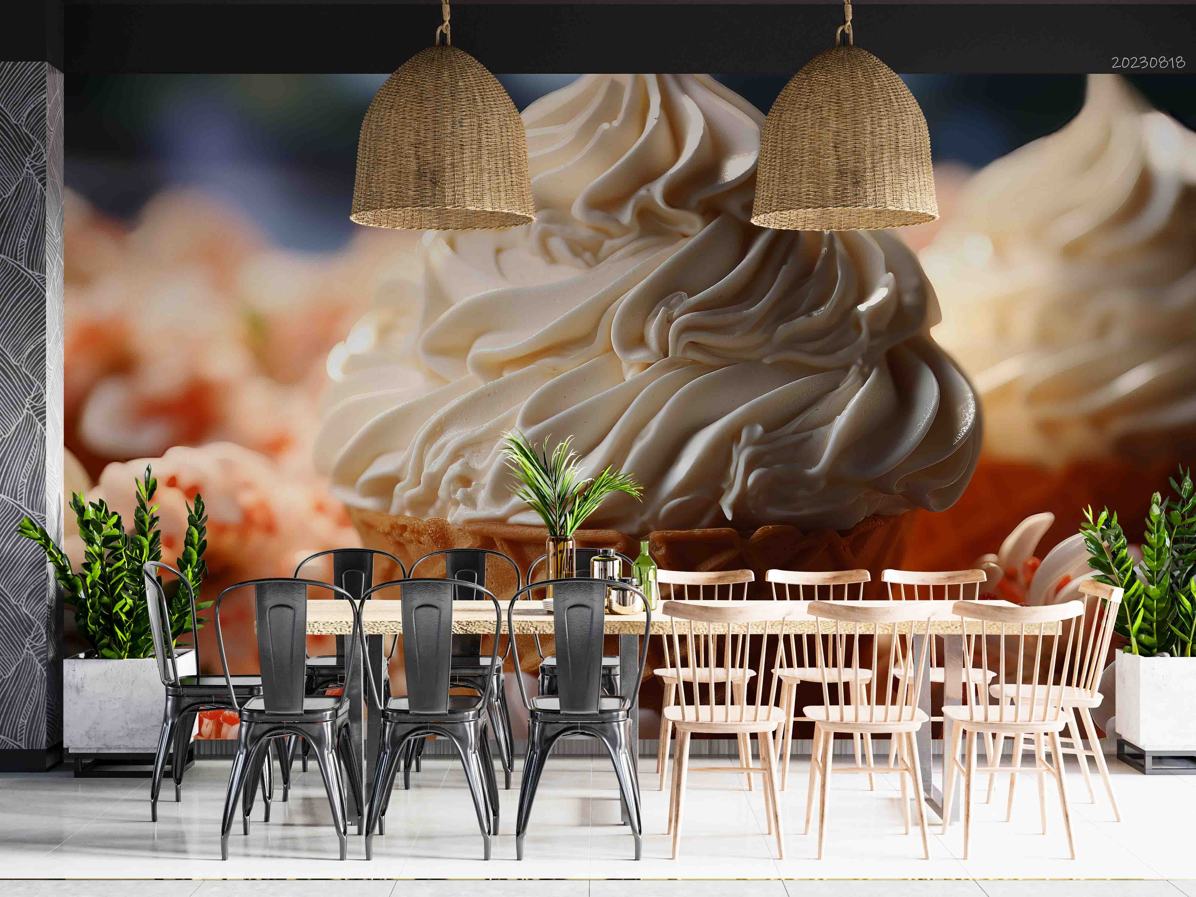 3D Ice Cream Cone Floral Wall Mural Wallpaper YXL 2281