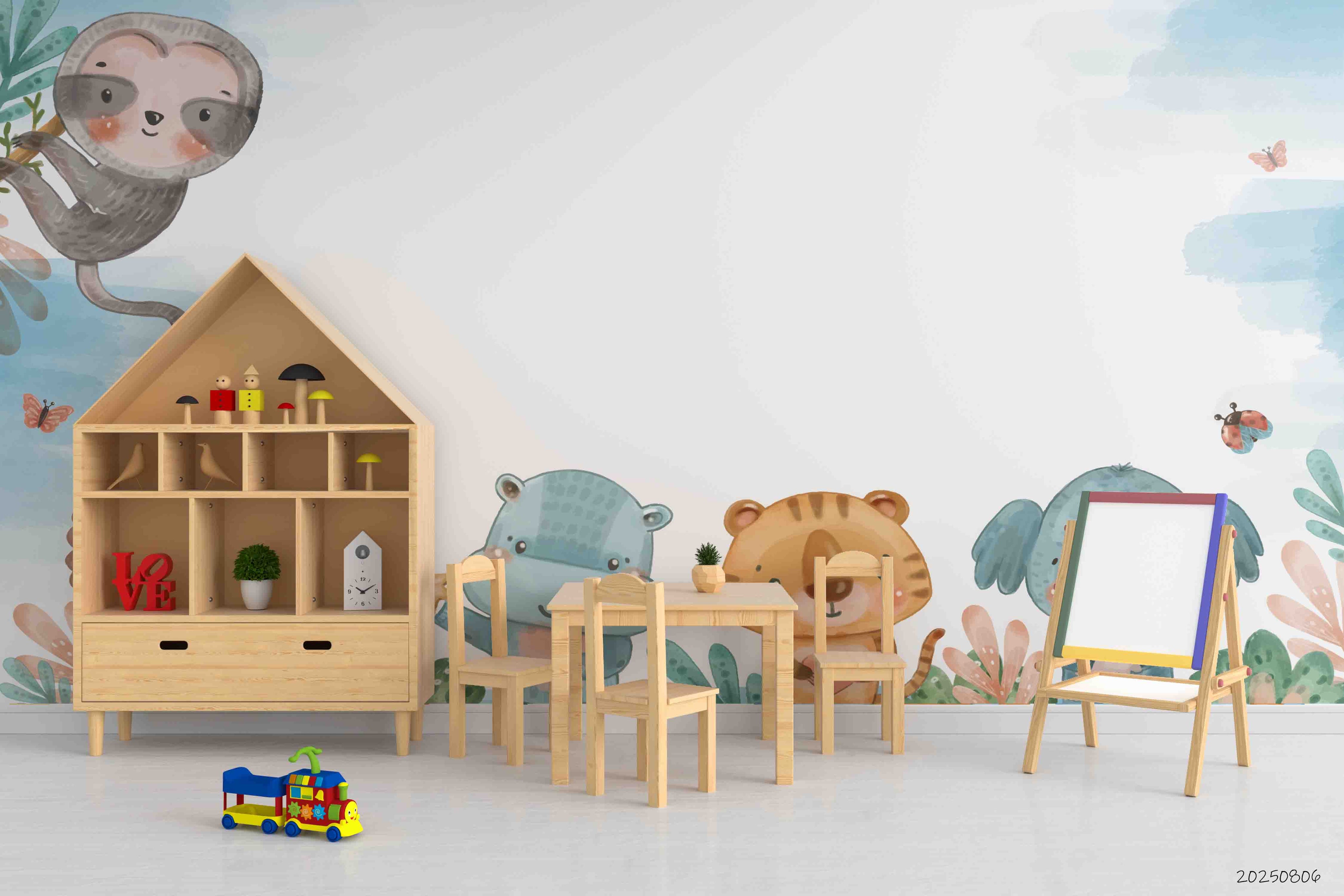 3D Childcare Nursery School Cartoon Animals Kids Wall Mural Wallpaper JN