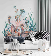 3D Animal Starfish Sea Horse Octopus Stone Wall Mural Wallpaper YXL 37