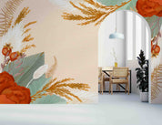 3D Watercolor Boho Background Floral Leaves Wall Mural Wallpaper GD 3311- Jess Art Decoration
