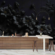 3D Black Floral Leaves Bouquet Dark Background Wallpaper Wall Mural Wall Decor Wall Art Wall Sticker Remoable Wallpaper
