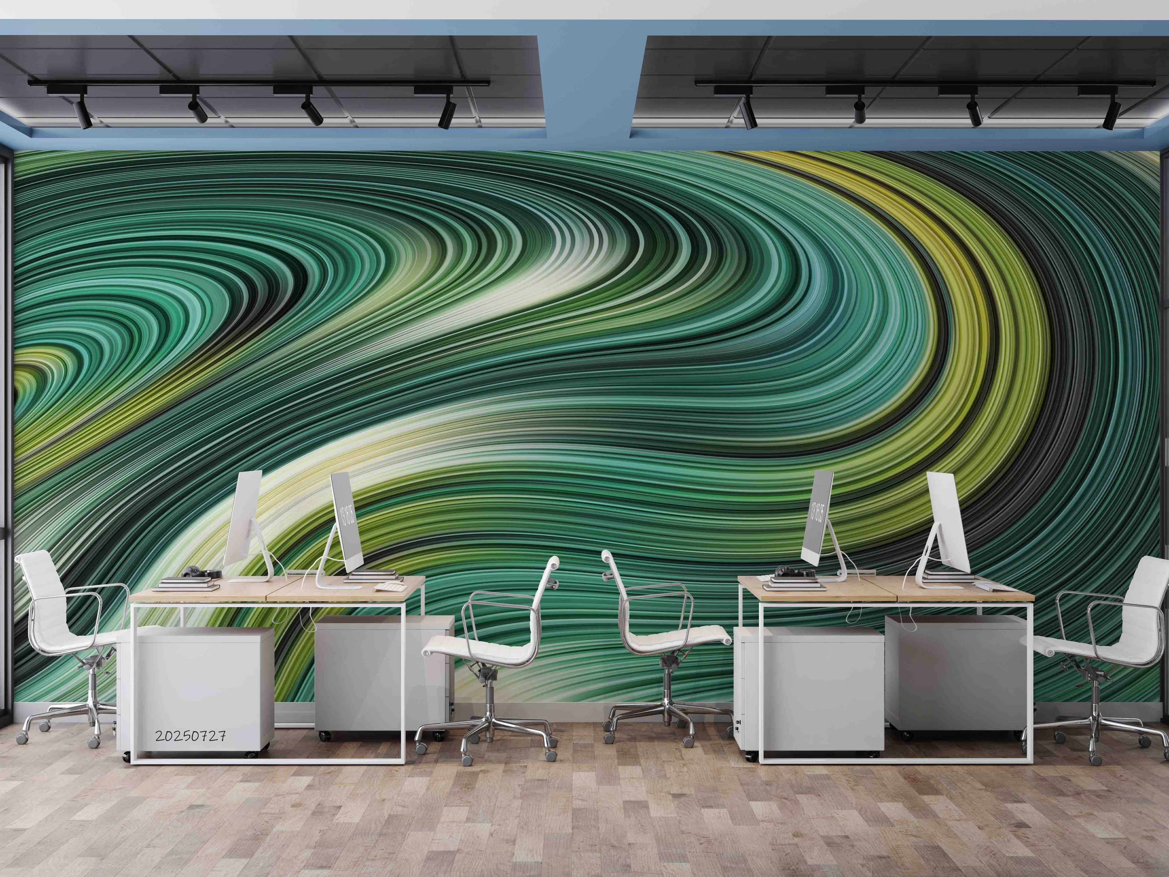 3D Office Business Commerce Green Lines Geometric Wall Mural Wallpaper 38