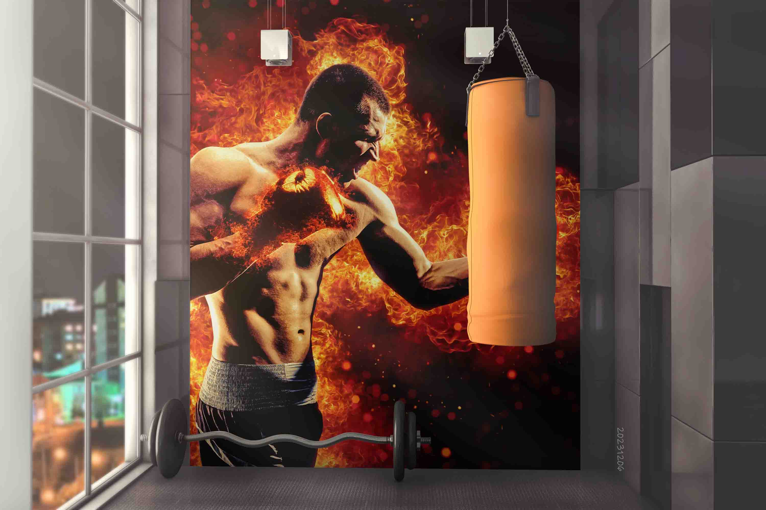 3D Man Boxing Glove Ignis Round Wall Mural Wallpaper YXL 135