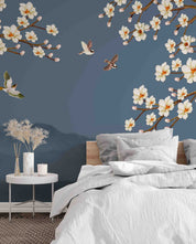 3D Blue Blossom Bird Wall Mural Wallpaper 2683