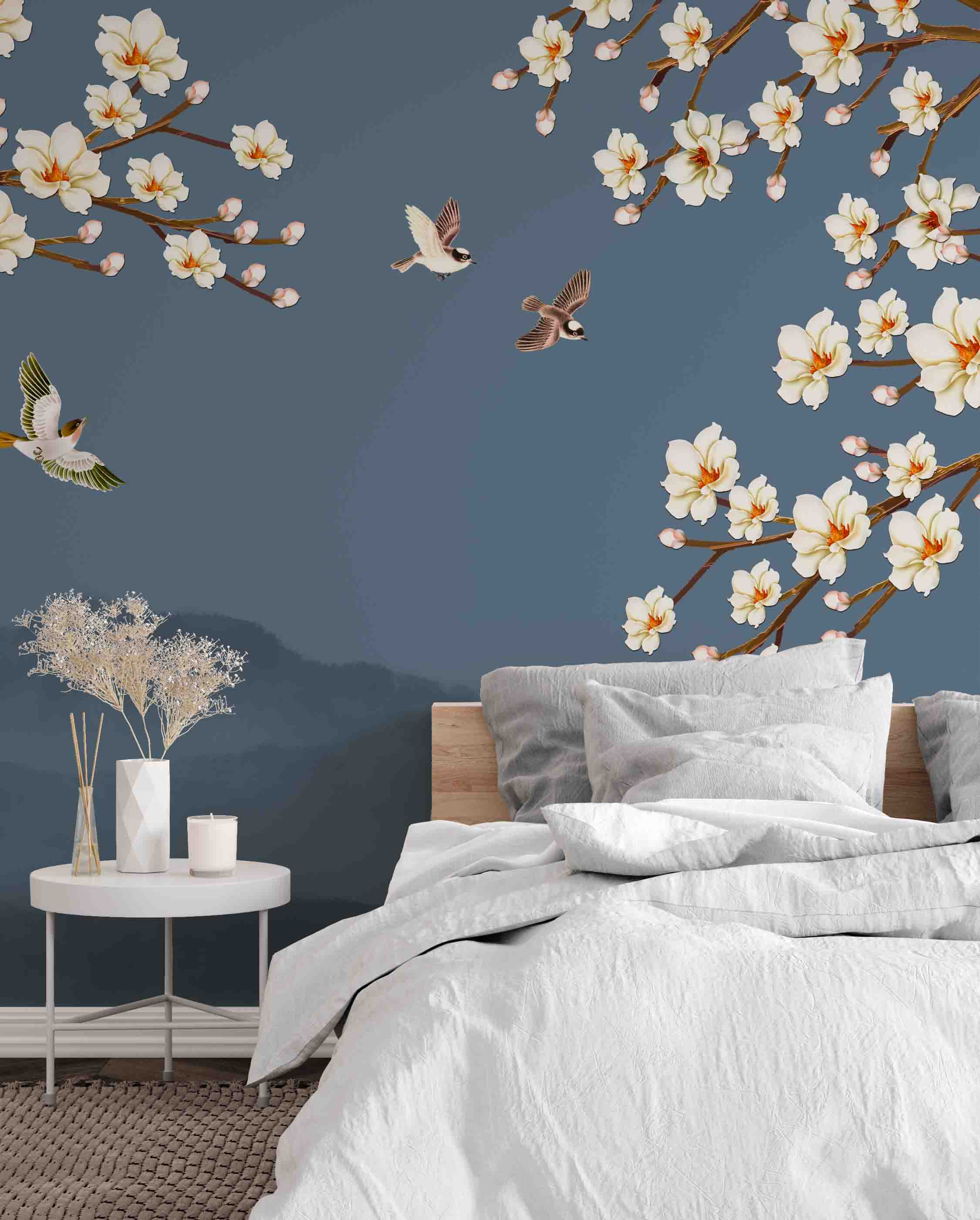 3D Blue Blossom Bird Wall Mural Wallpaper 2683