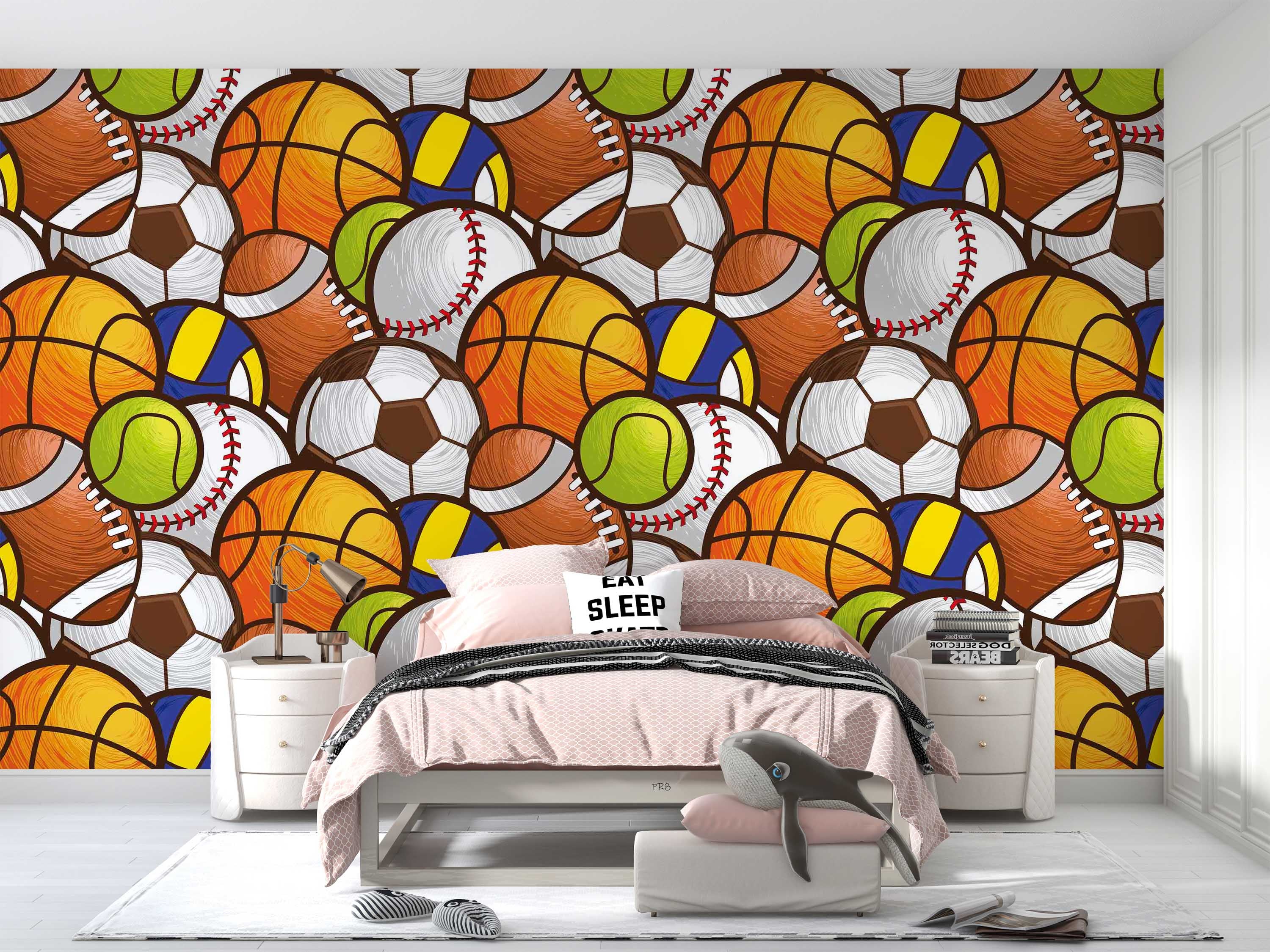 Watercolor Ball Set Sports Wallpaper sports & entertainment wall mural for games room or entertainment space - view 4