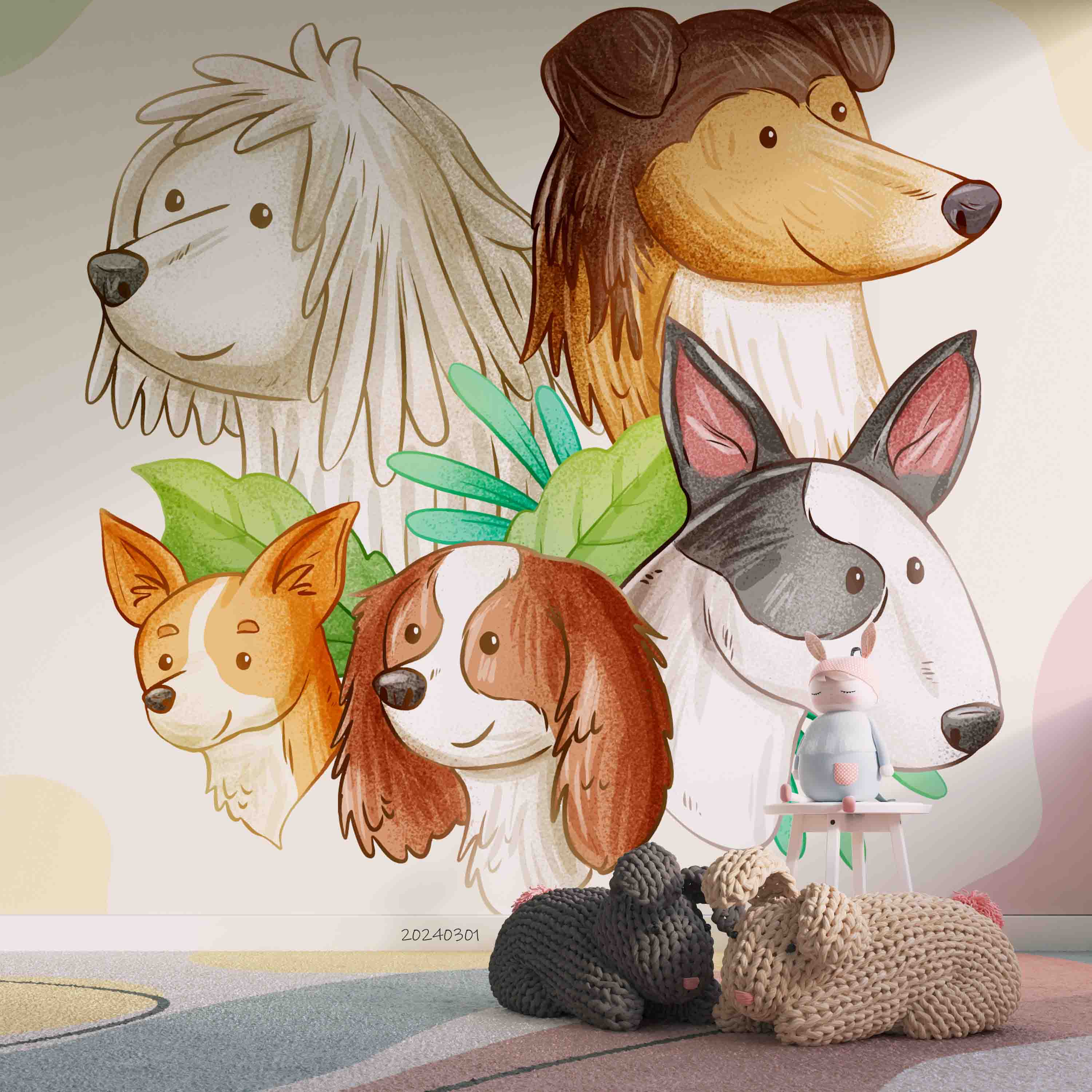 3D Cartoon Animal Dog Cute Kids Wallpaper Wall Mural Wall Decor Wall Art Wall Sticker Remoable Wallpaper