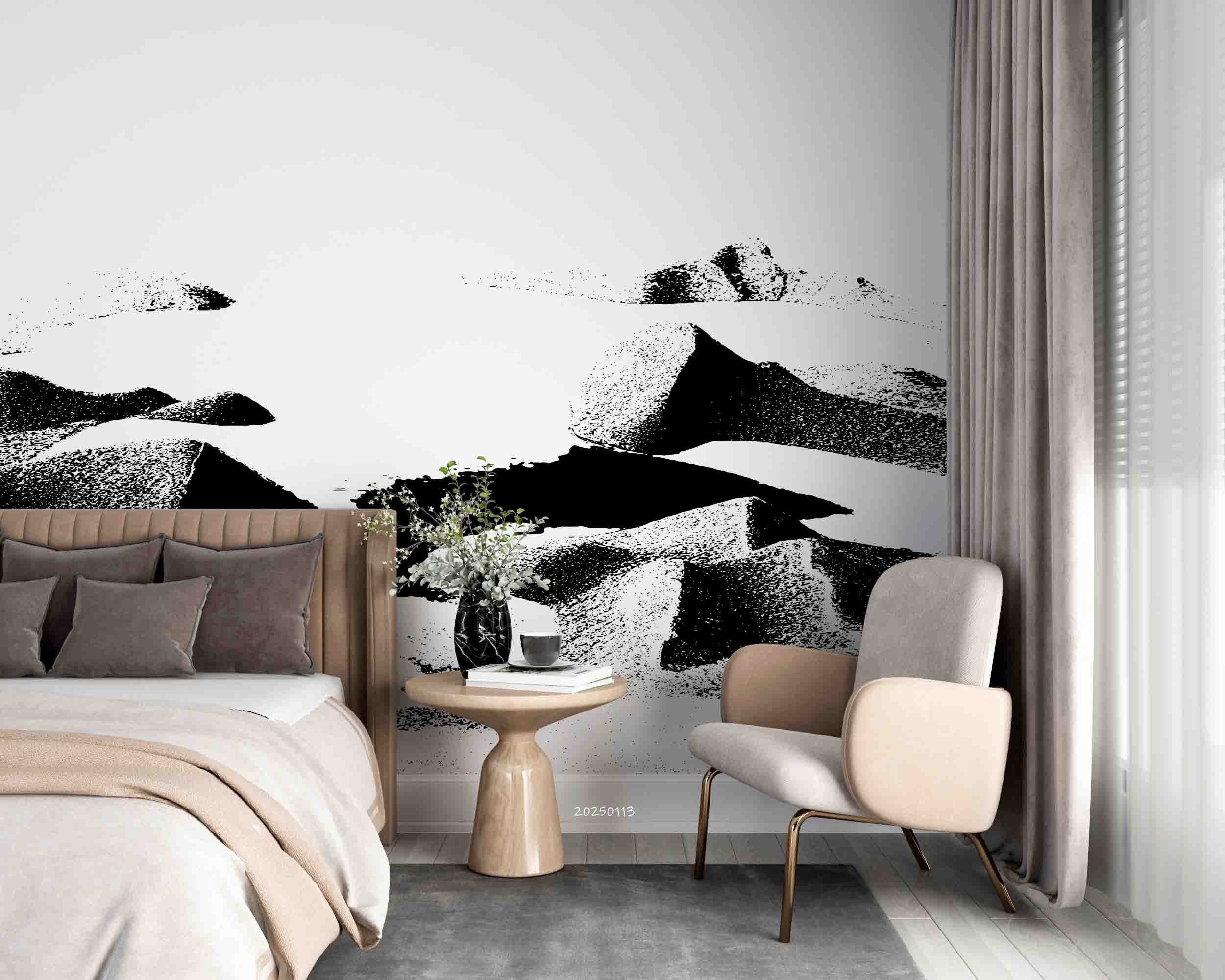 3D Watercolor Black Ink Mountains Wallpaper Wall Mural Wall Decor Wall Art Wall Sticker Remoable Wallpaper LQH 2