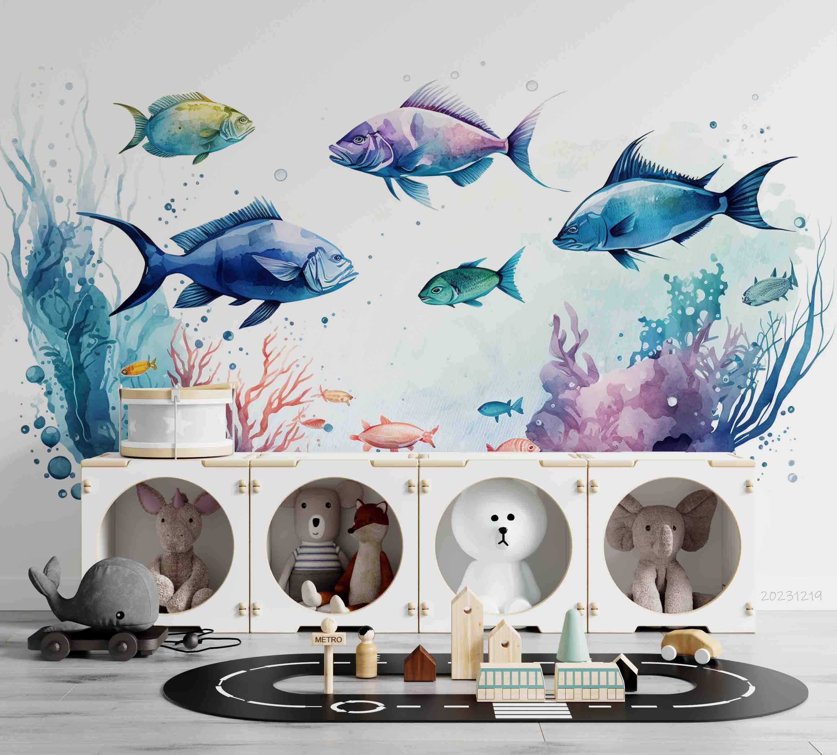 3D Animal Fish Coral Sea Bubble Wall Mural Wallpaper YXL 08