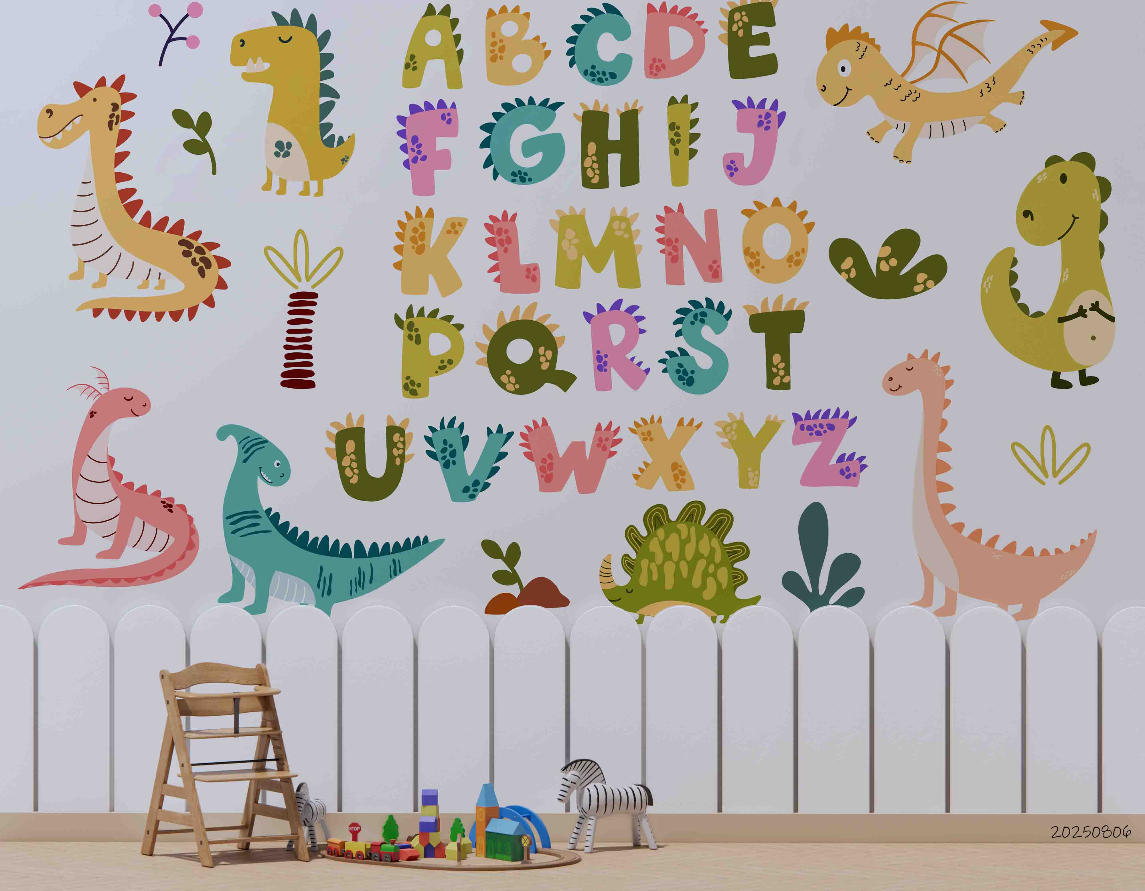 3D Childcare Nursery School Cartoon Kids Animals Letters Dinosaur Wall Mural Wallpaper JN 70
