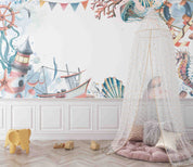 3D Animal Starfish Coral Sea Horse Octopus Sailing Tower Wall Mural Wallpaper YXL 19