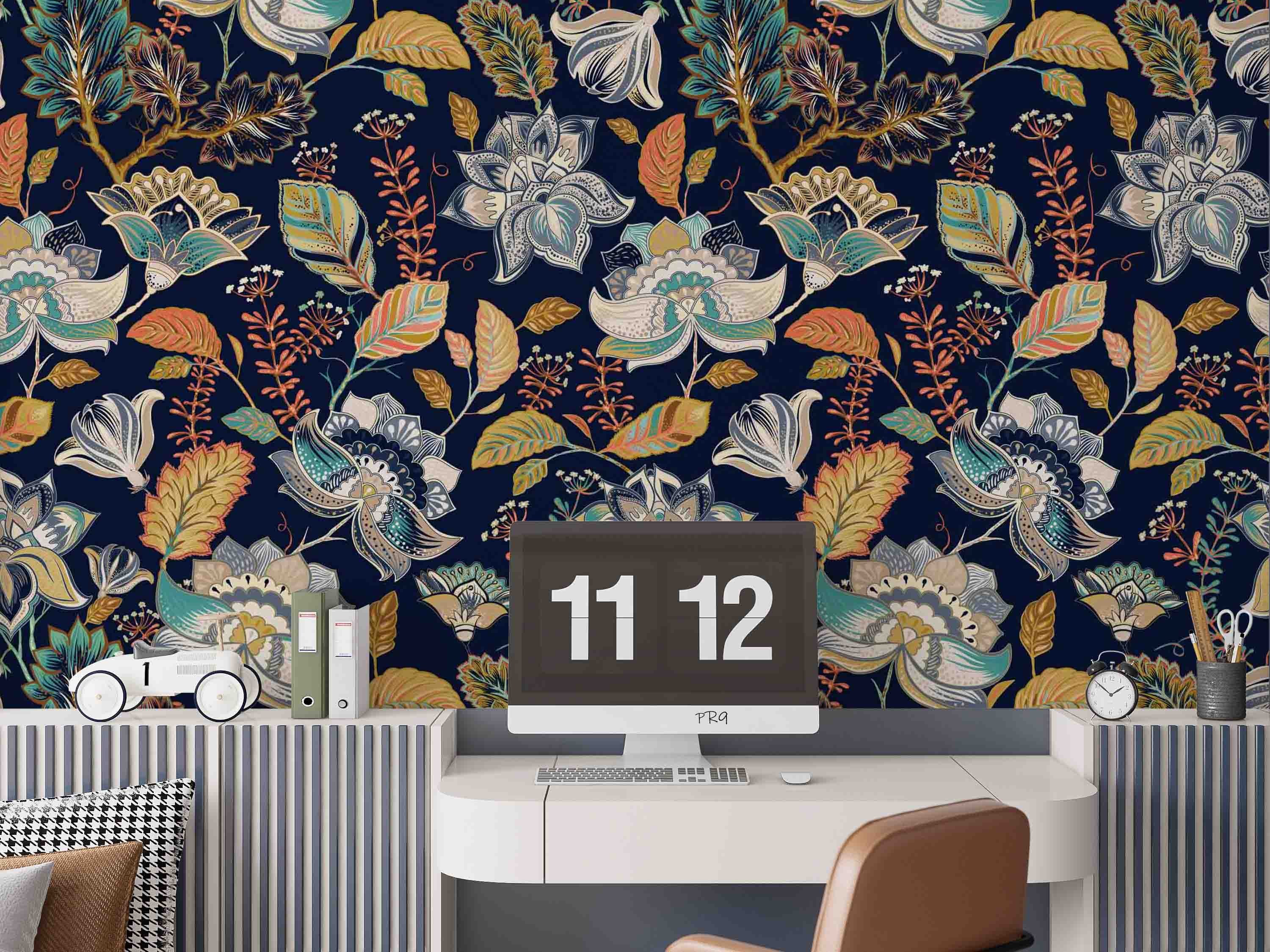 3D Vintage Floral Black Background Wall Mural Wallpaper GD 4614- Jess Art Decoration