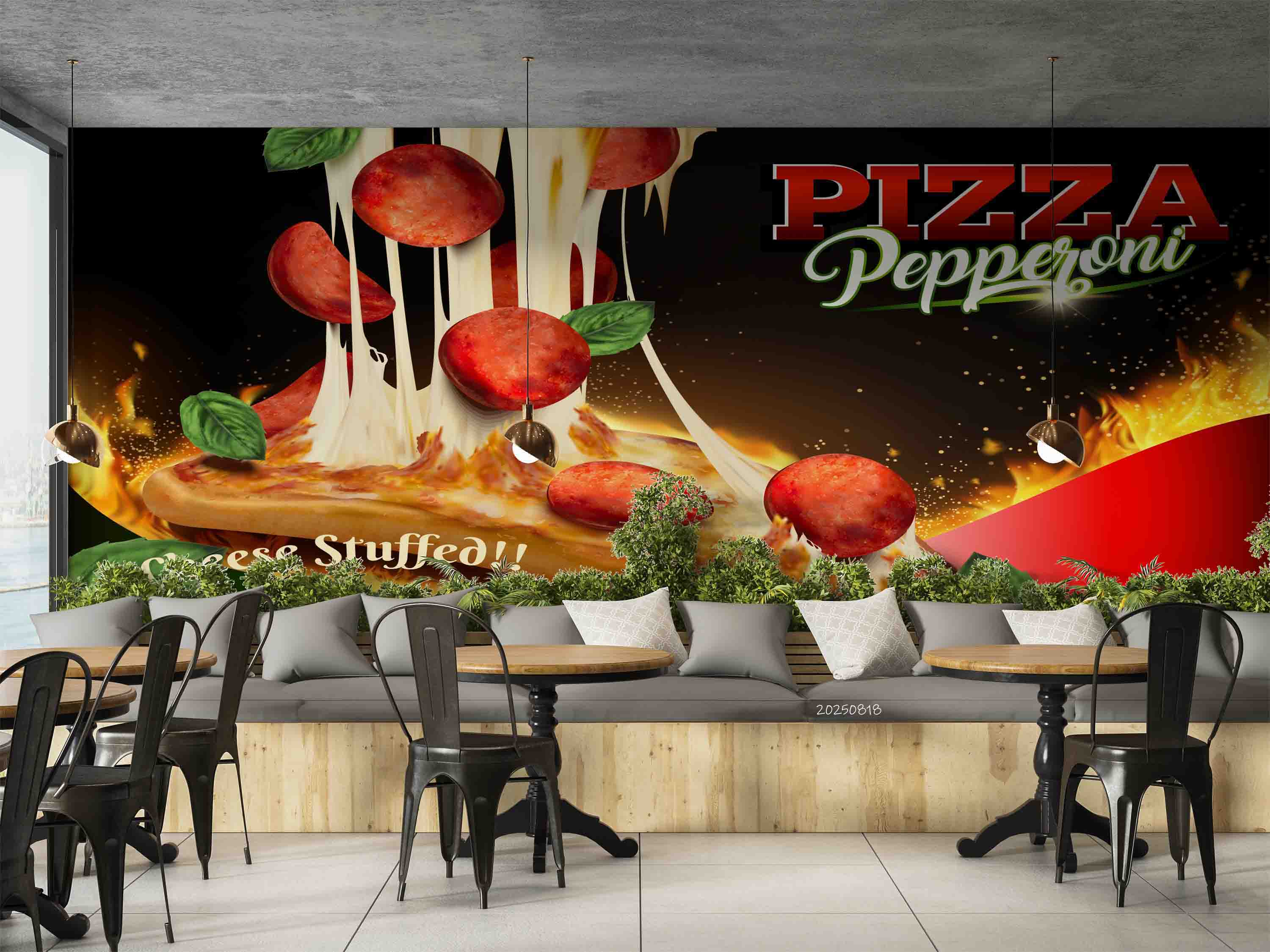 3D Restaurant Snack Bar Diner Fast Food Pizza Wall Mural Wallpaper 48