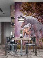 3D Unicorn Mare Foal Magic Forest Wall Mural Wallpaper GD 5658- Jess Art Decoration