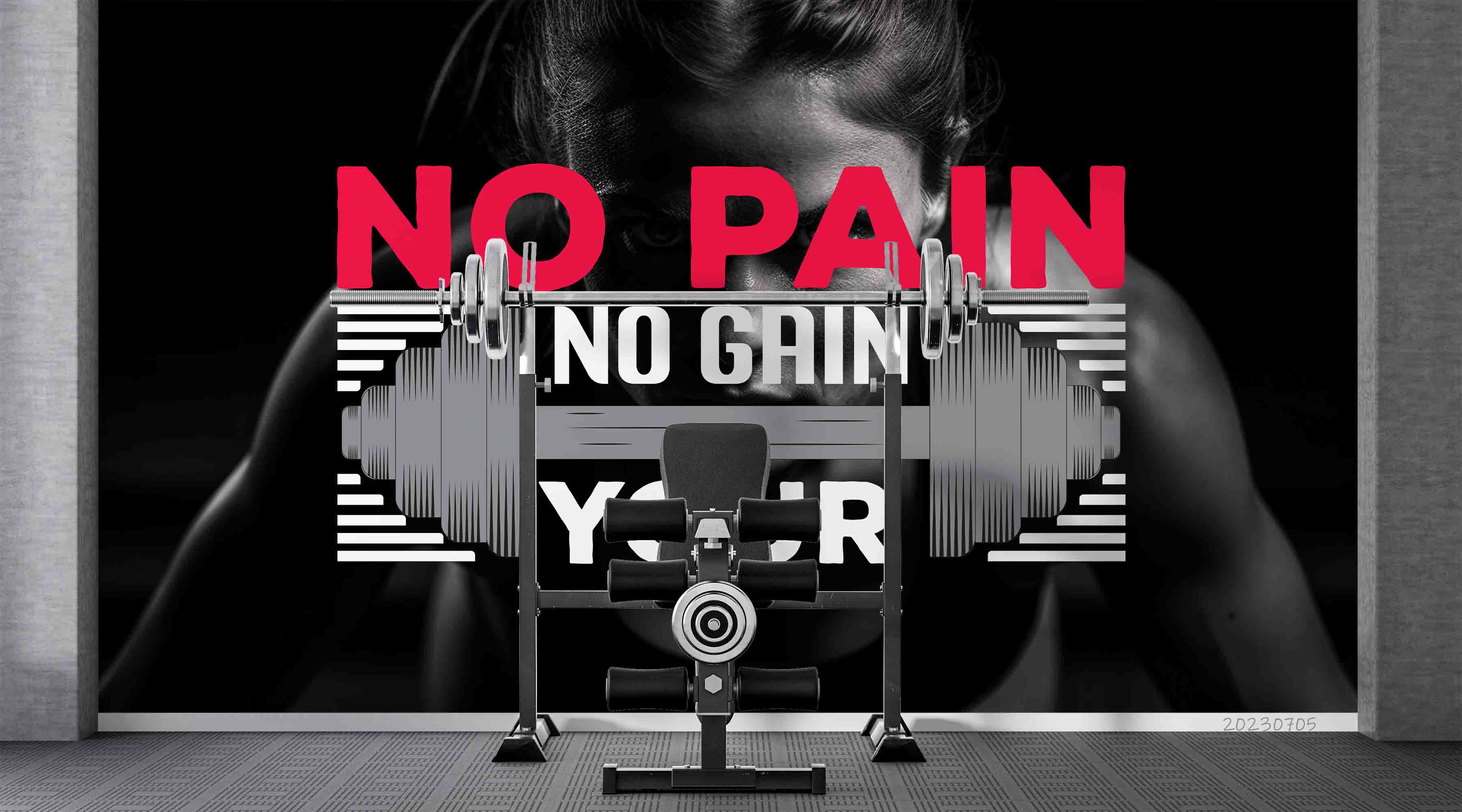 3D Gym Weightlifting Letter Girl Wall Mural Wallpaper YXL 1793