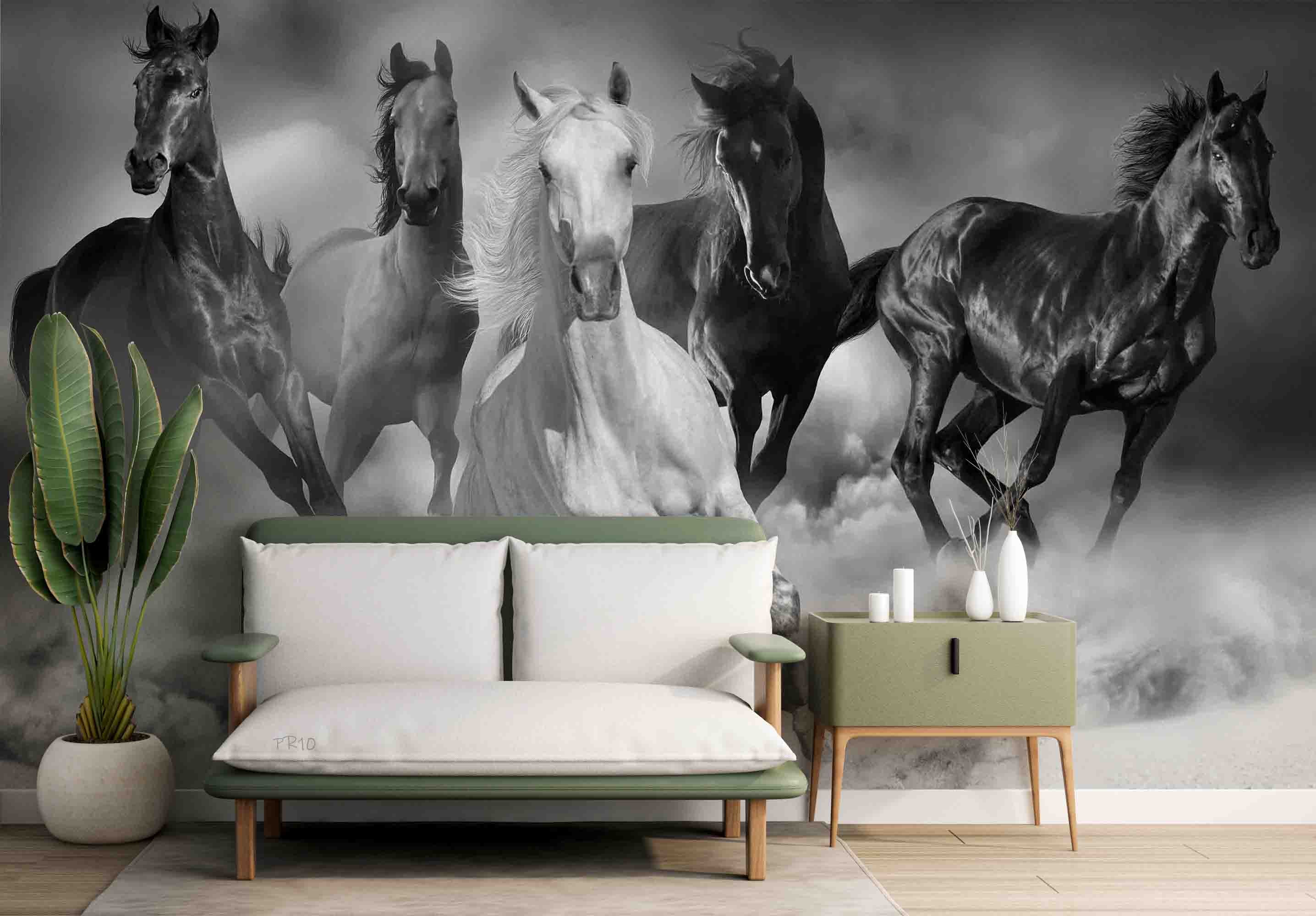 3D Five Horses Running Desert Dust Wall Mural Wallpaper GD 4761- Jess Art Decoration