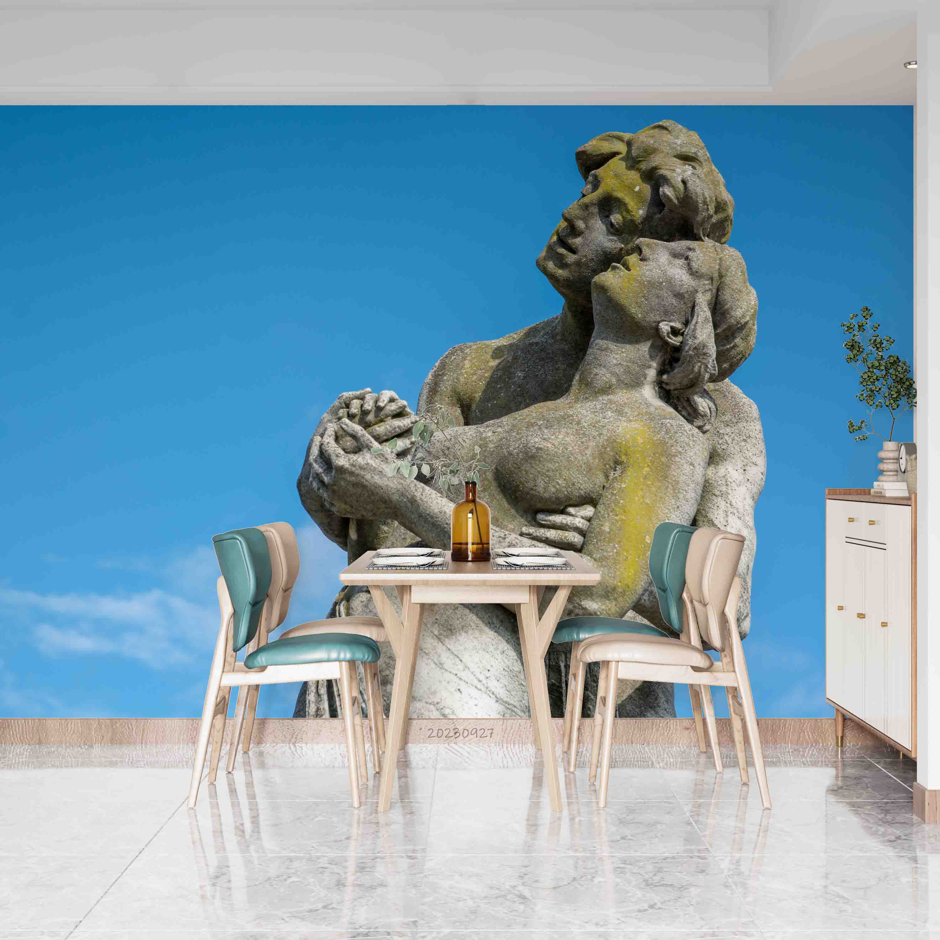 3D Sculpture Woman Man Bluesky Wall Mural Wallpaper YXL 2436