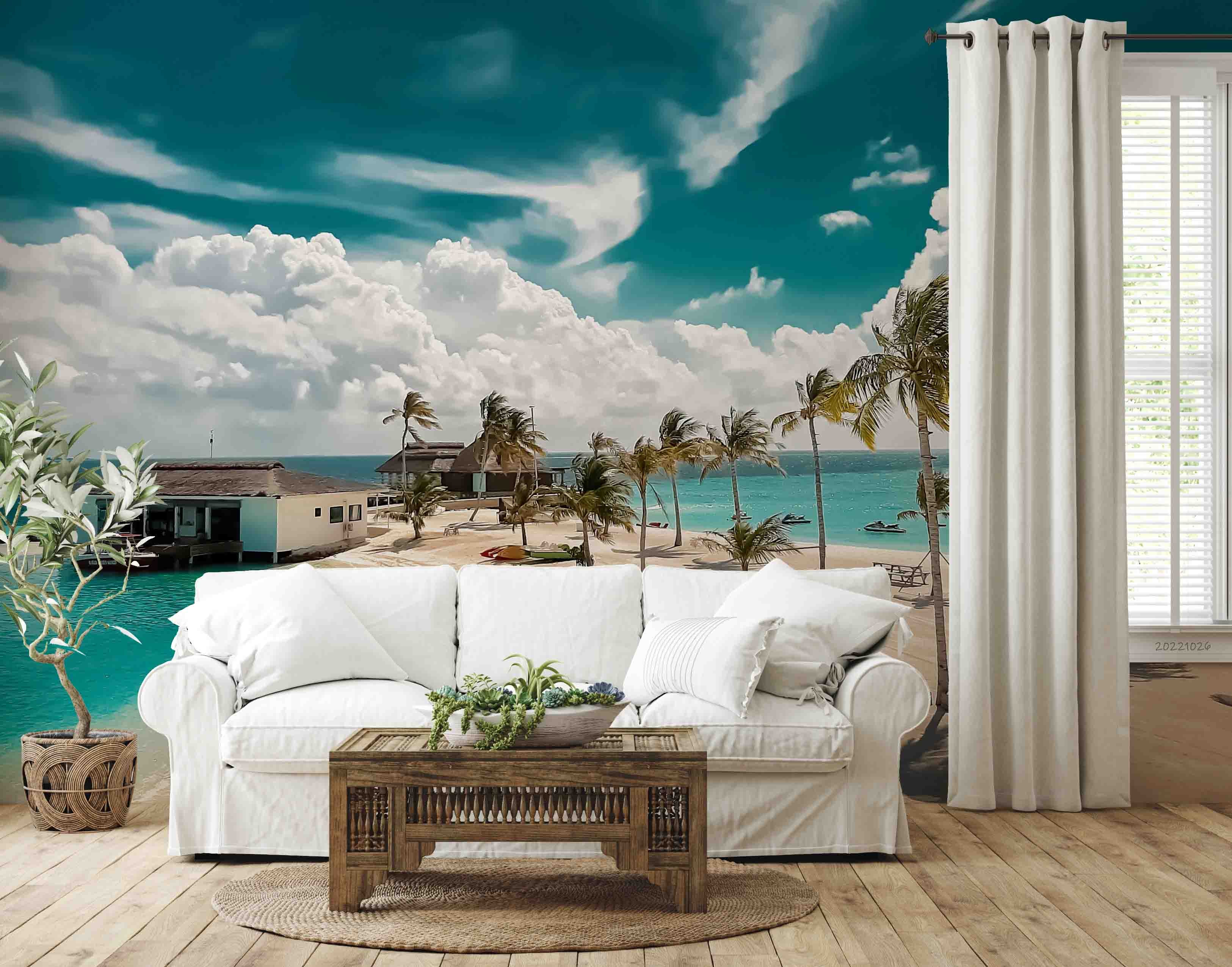 3D Tropical Beach Sea Coconut Tree Holiday Home Wall Mural Wallpaper GD 3163- Jess Art Decoration