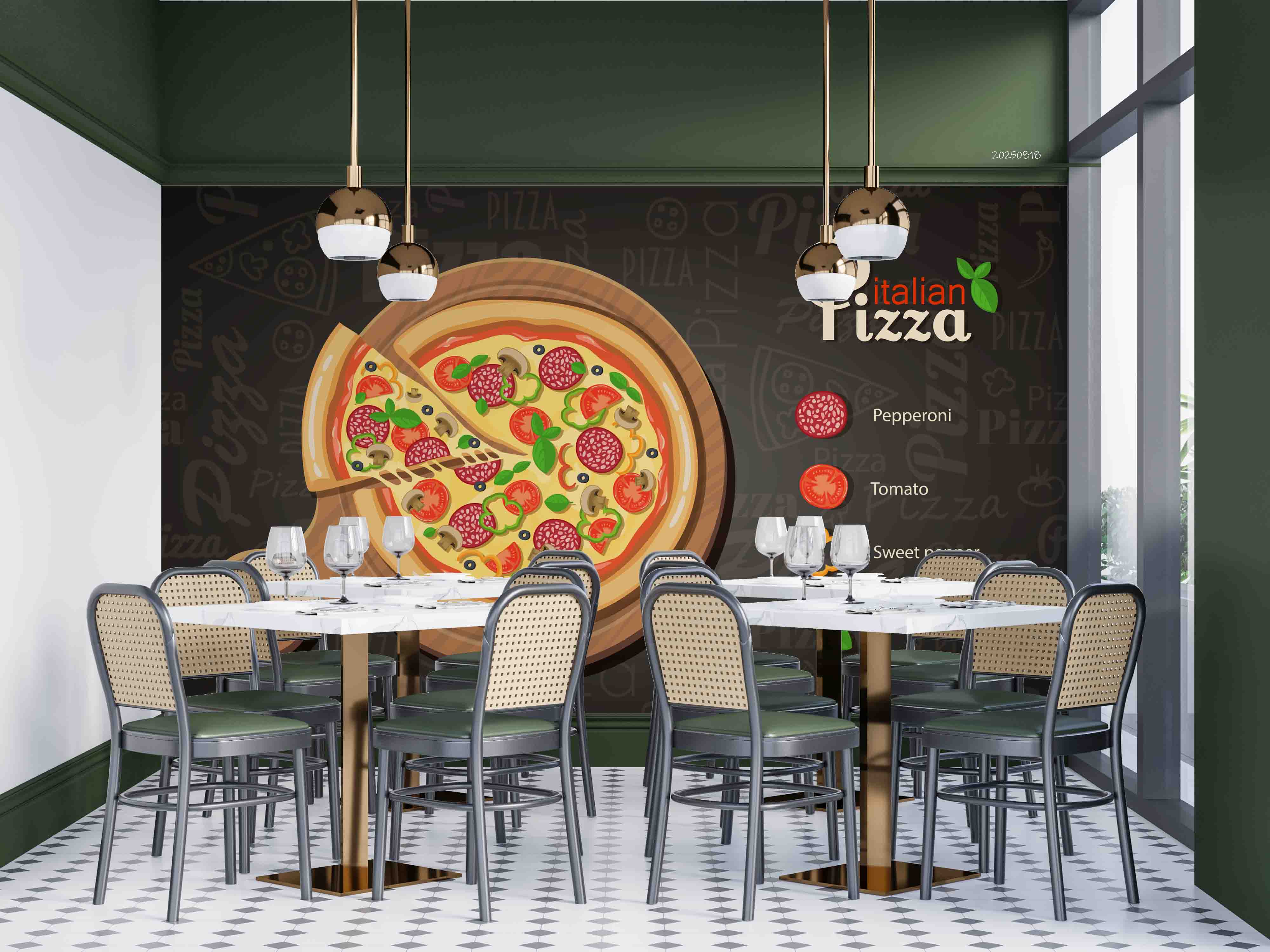 3D Restaurant Snack Bar Diner Fast Food Pizza Wall Mural Wallpaper 60