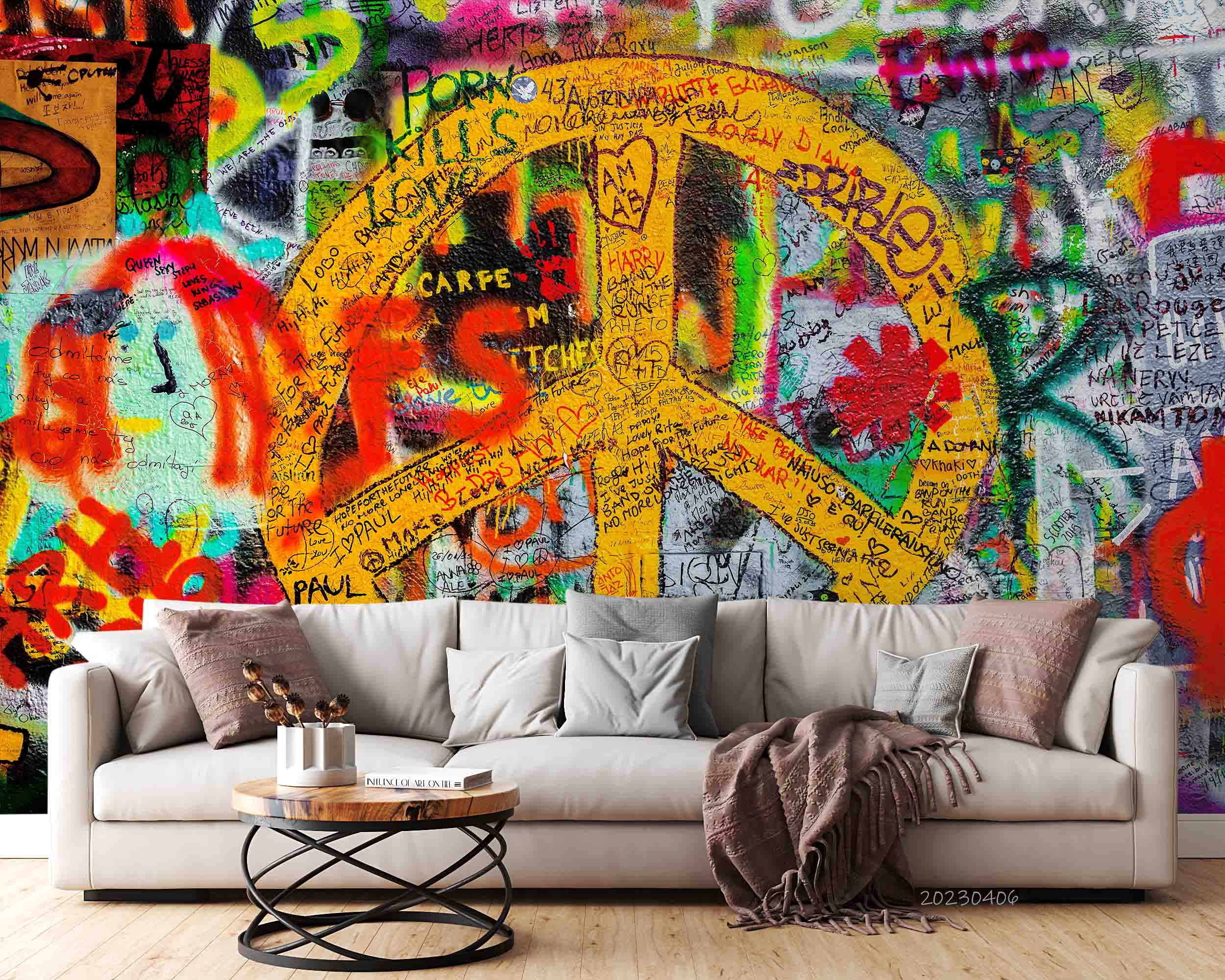 Abstract Art Graffiti Wallpaper urban graffiti wall mural for teen room, studio or feature wall - view 3