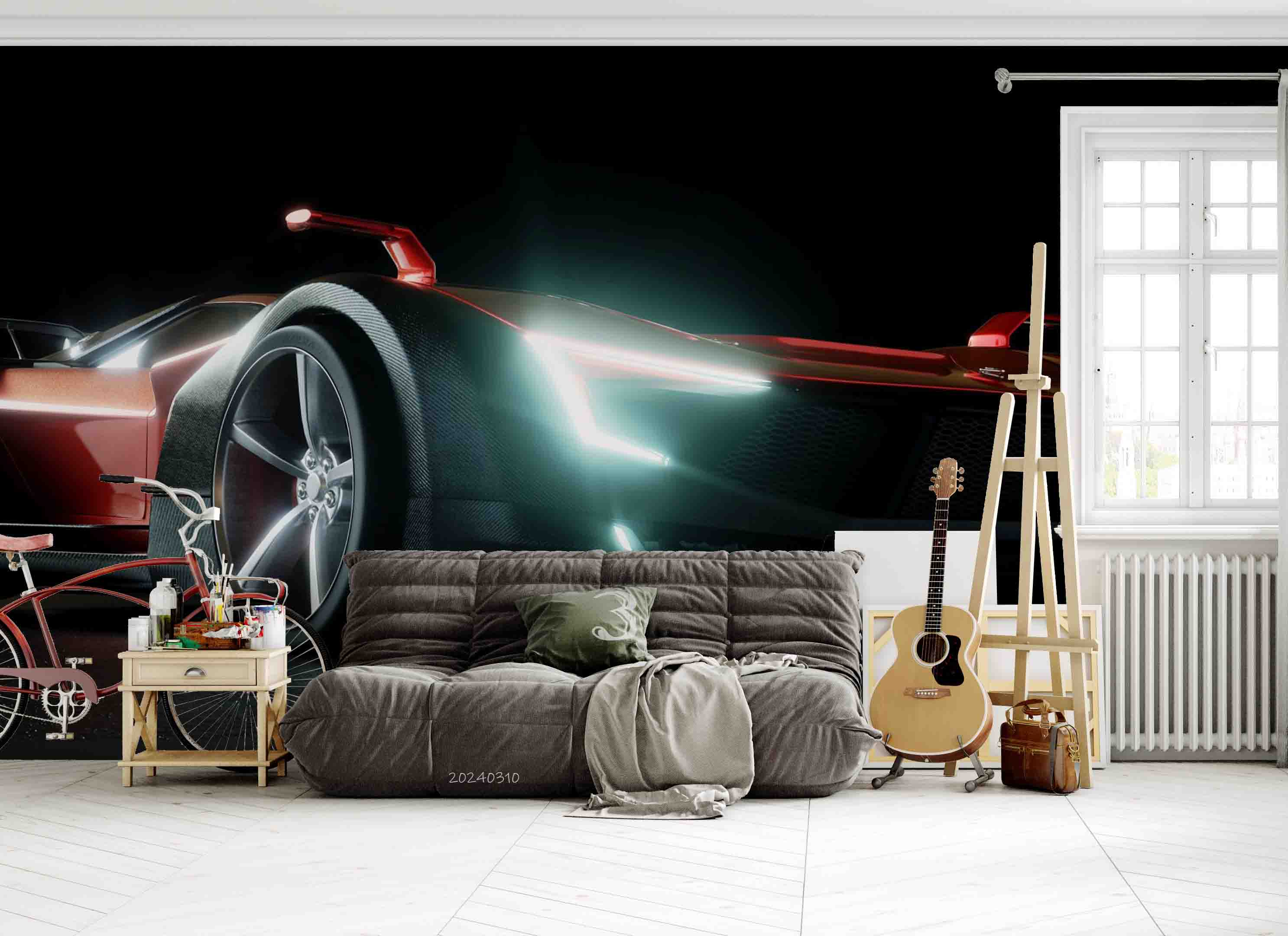 3D Black Sports Car Wallpaper Wall Mural Wall Decor Wall Art Wall Sticker Remoable Wallpaper