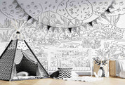 3D Doodle Cute Forest Animals Plants Trees Mushrooms Floral Wall Mural Wallpaper GD 5100- Jess Art Decoration