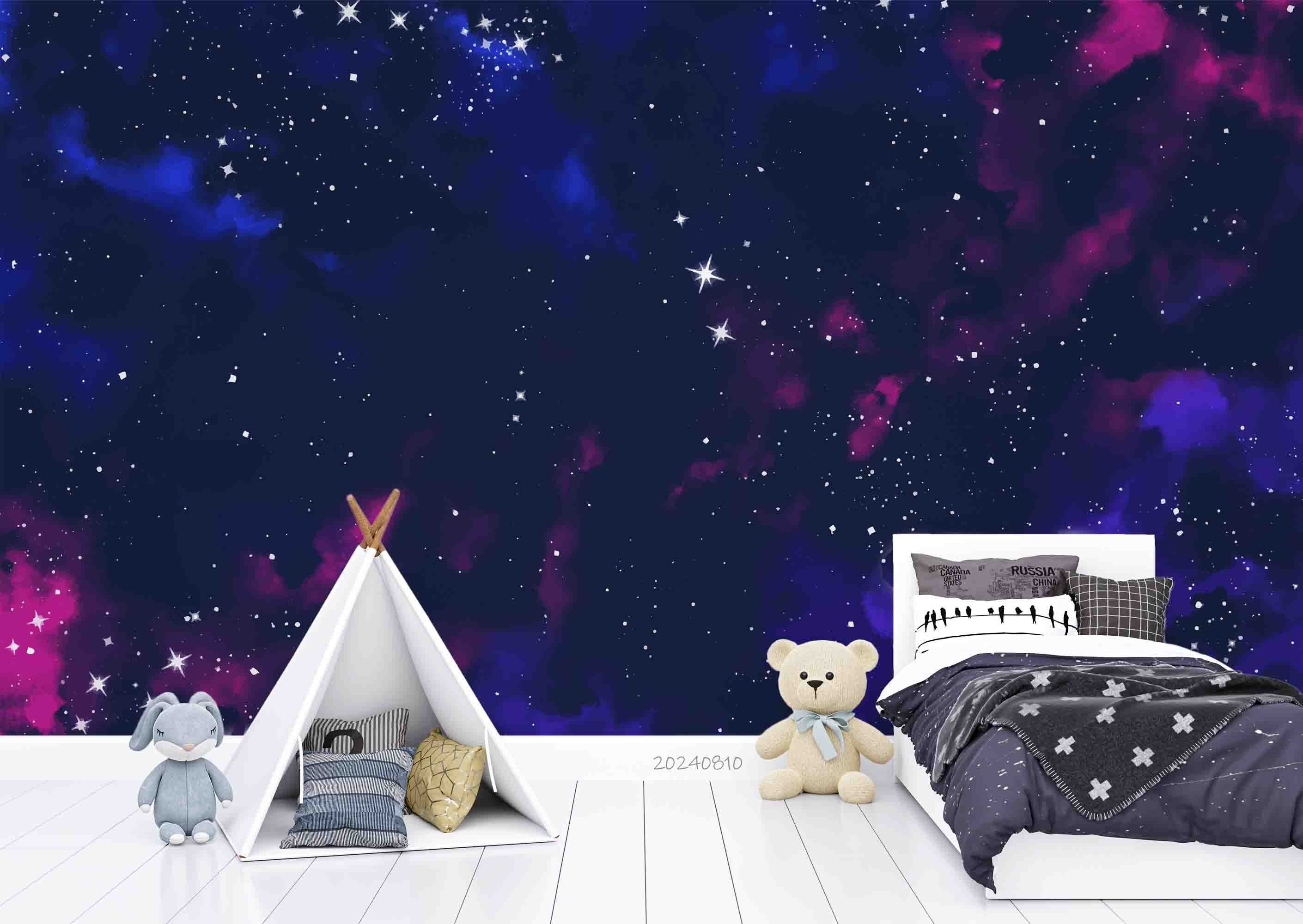 3D Watercolour Star Blue Damaskeen Wall Mural Wallpaper YXL 217