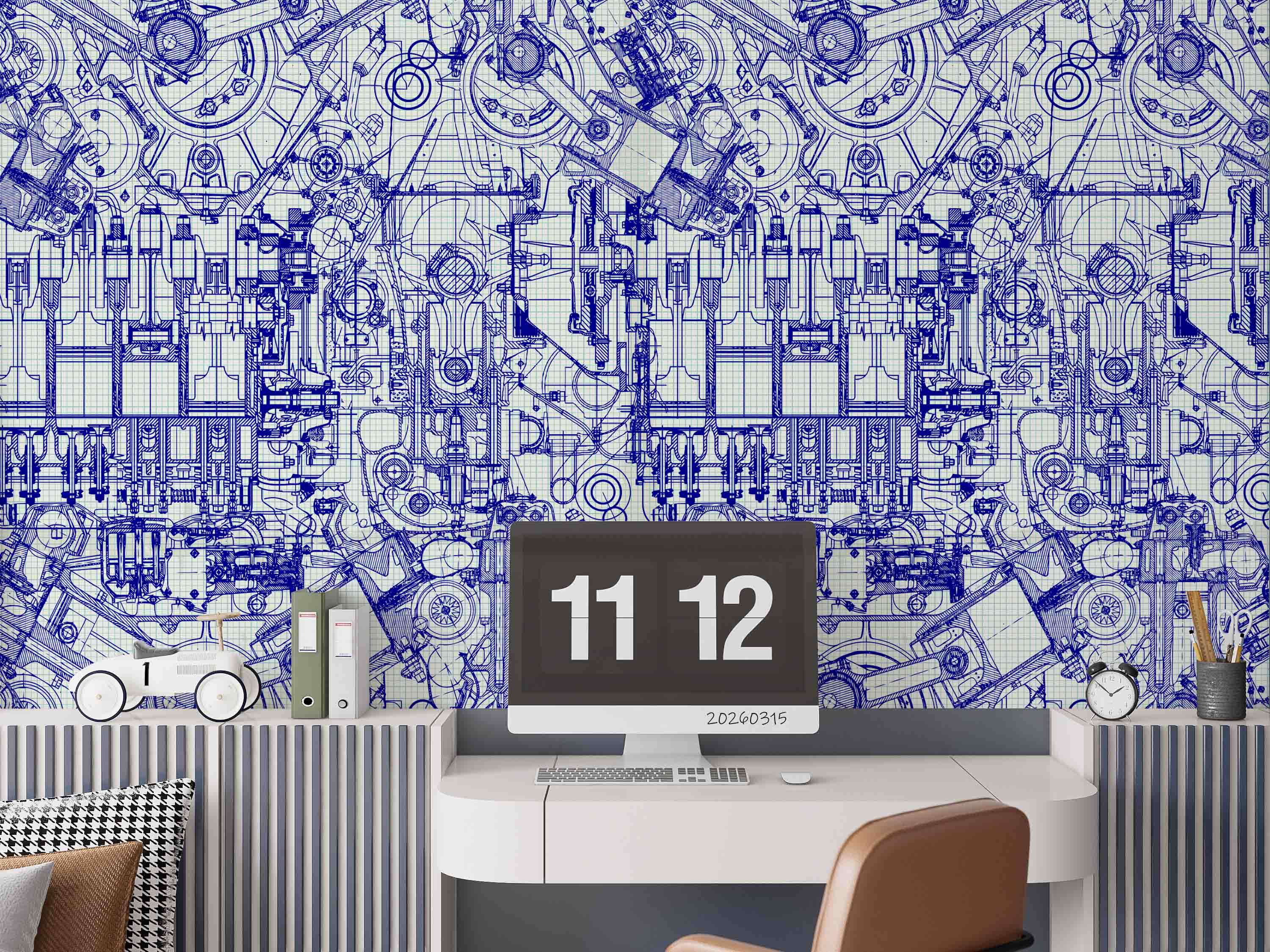 3D Retro Automotive Engineering Blueprint Style Steampunk Wallpaper Wall Mural Wall Decor Wall Art Wall Sticker Remoable Wallpaper