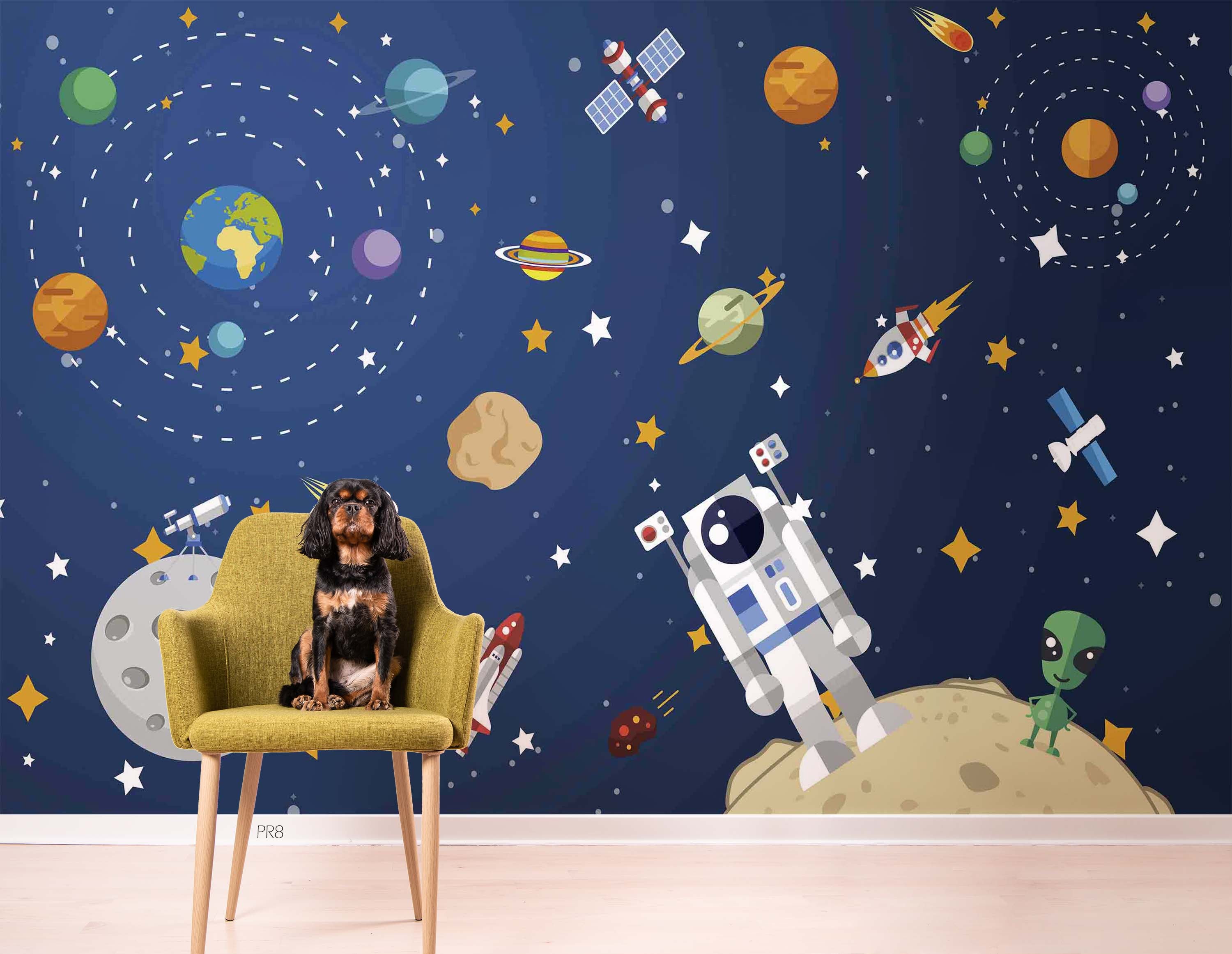 3D Cartoon Space Planet Satellite Star Wall Mural Wallpaper GD 4551- Jess Art Decoration