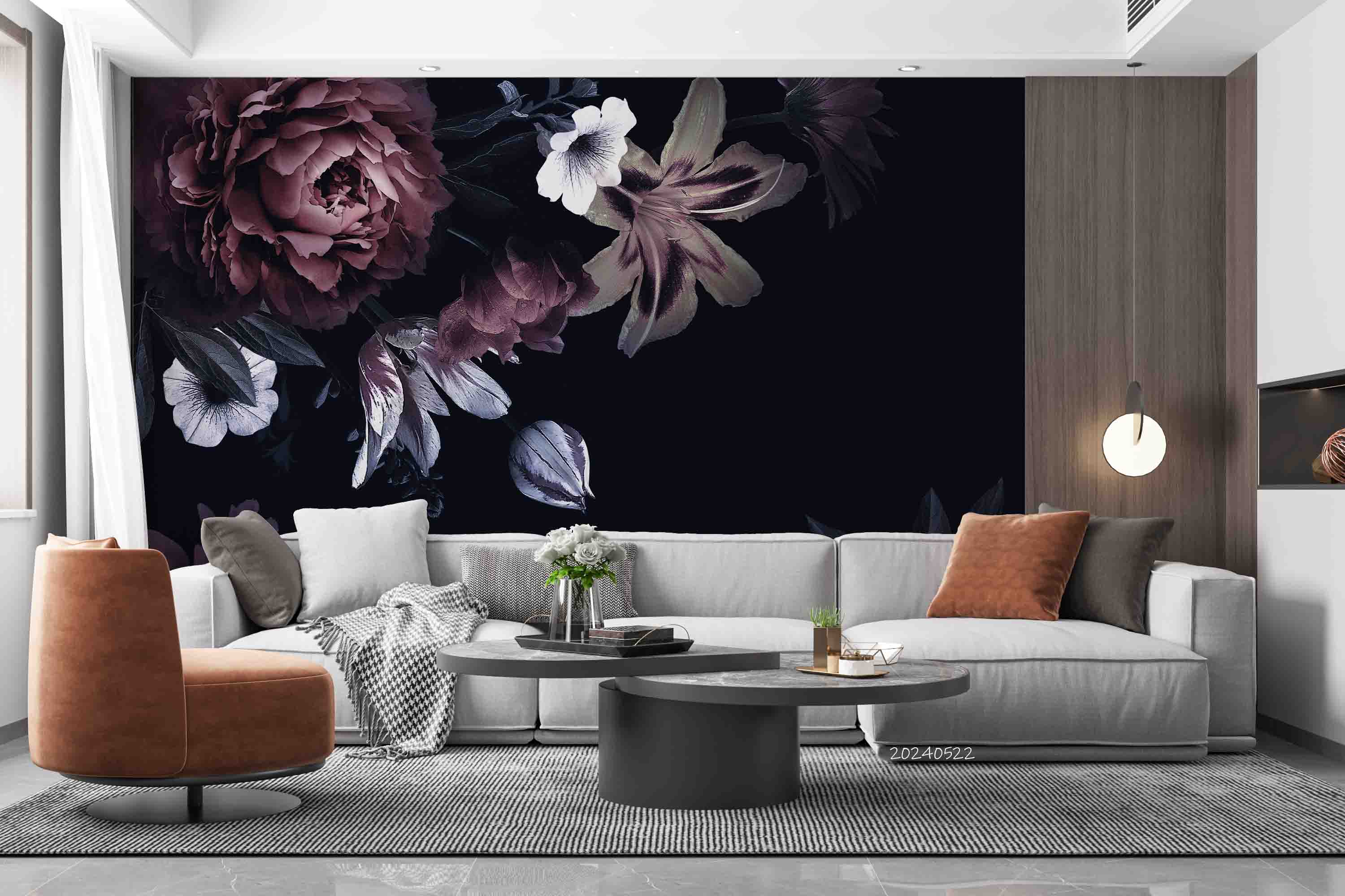 3D Flower Rose Lily Black Flower Bud Wall Mural Wallpaper YXL 533