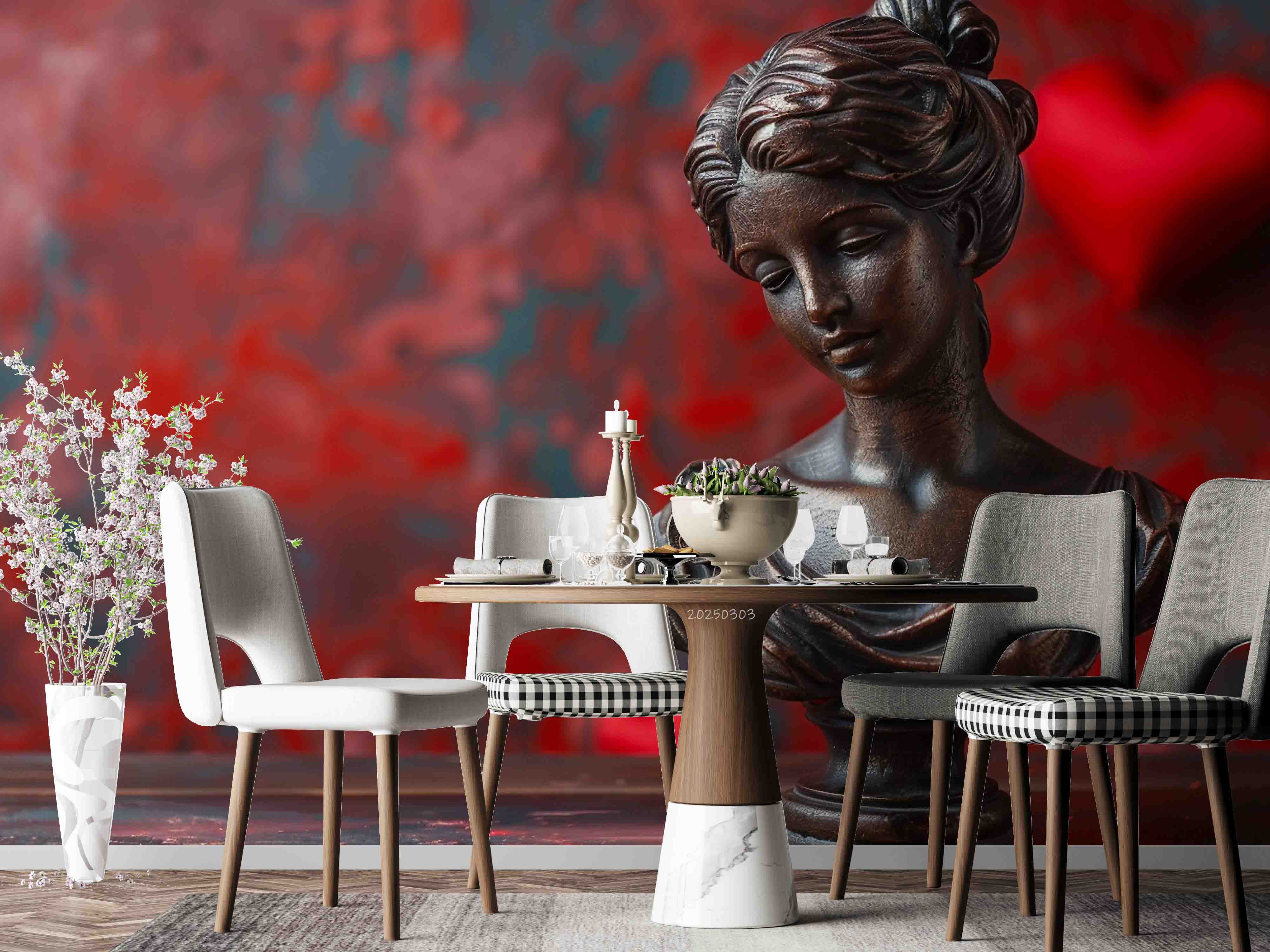 3D Retro Red Sculpture Art Background Wallpaper Wall Mural Wall Decor Wall Art Wall Sticker Remoable Wallpaper LQH