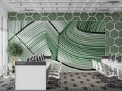 3D Office Business Technology Geometric Green Lines Modern Wall Mural Wallpaper 23