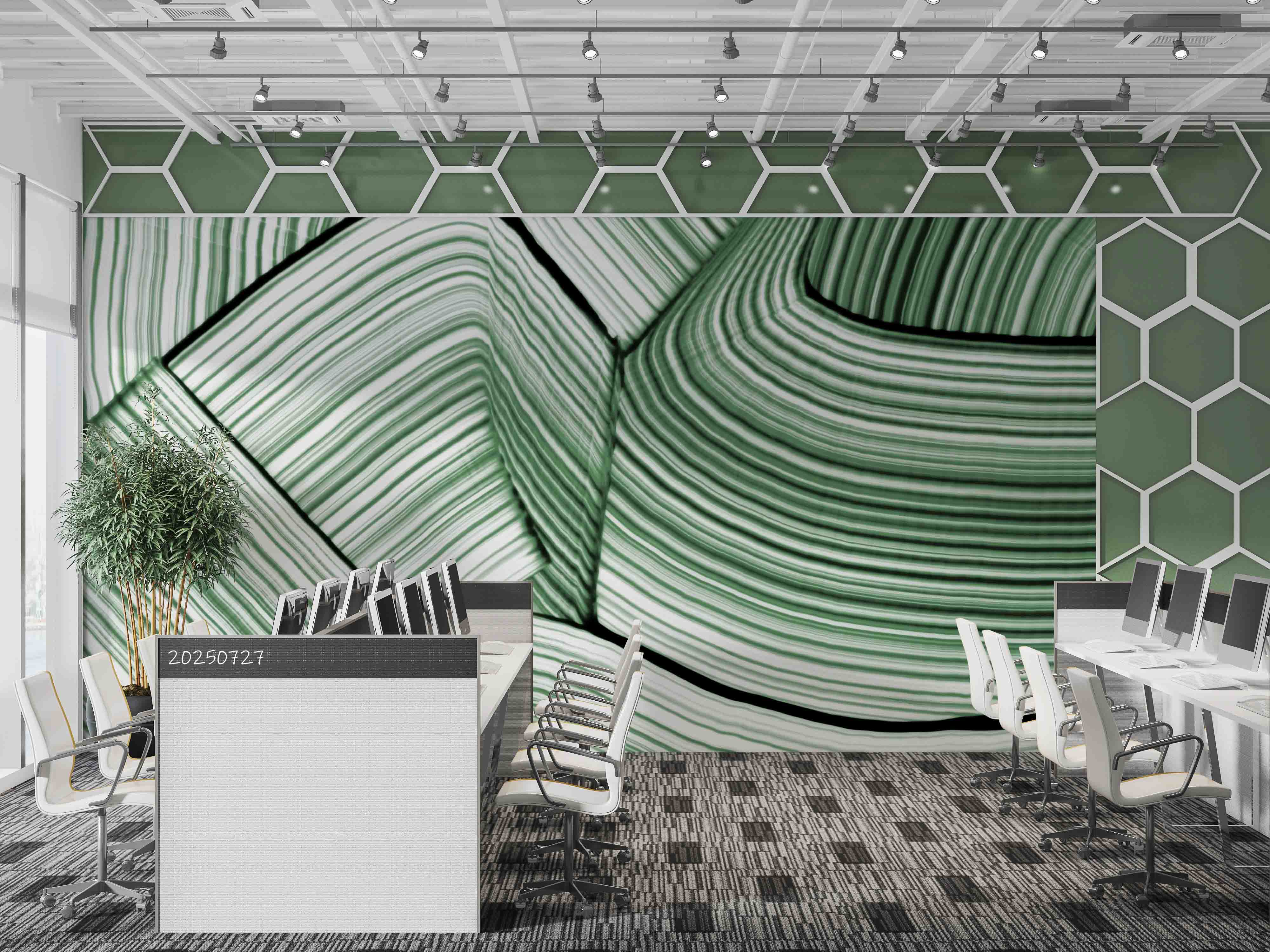3D Office Business Technology Geometric Green Lines Modern Wall Mural Wallpaper 23