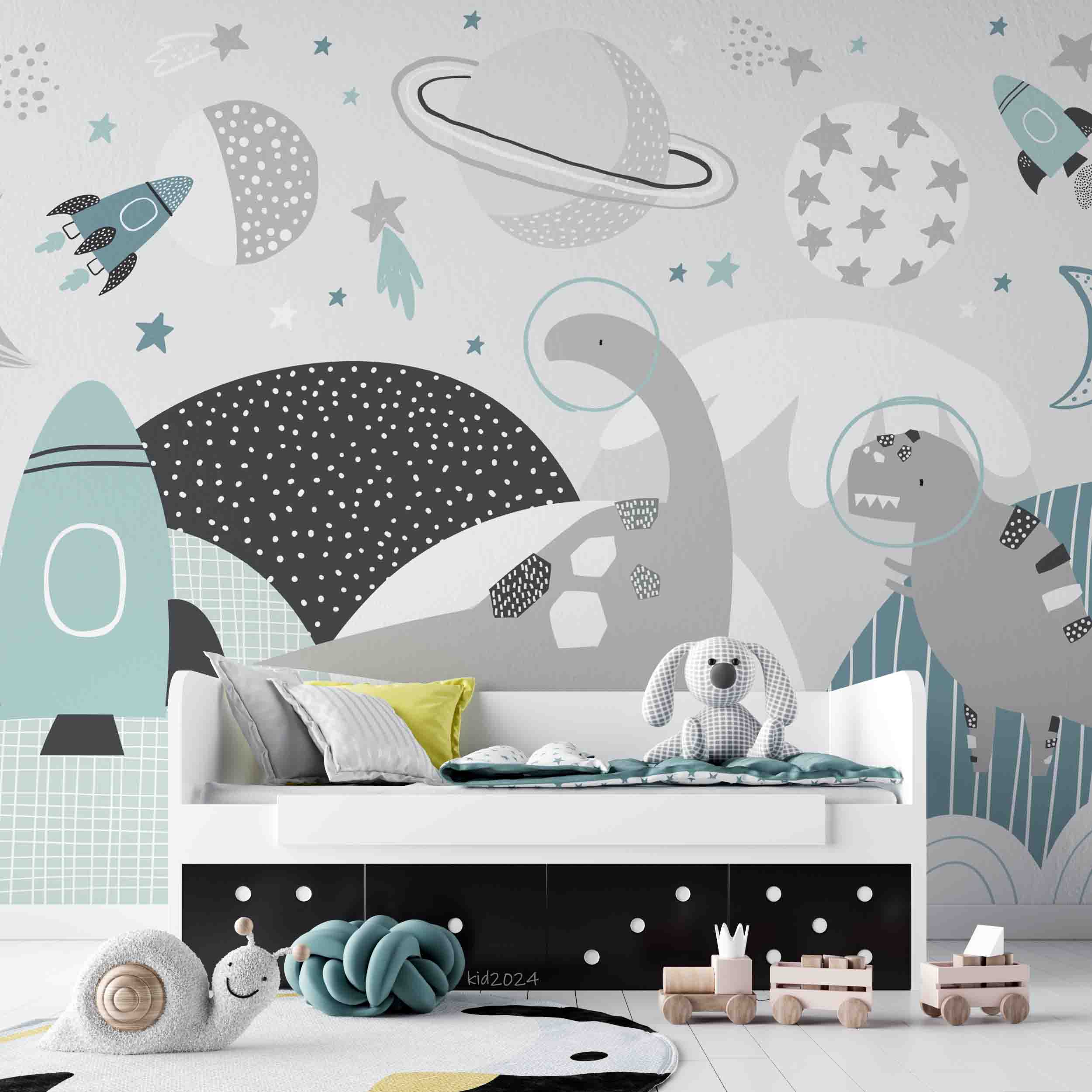 3D Mountain Dinosaur The Earth Rocket Wall Mural Wallpaper YXL 371