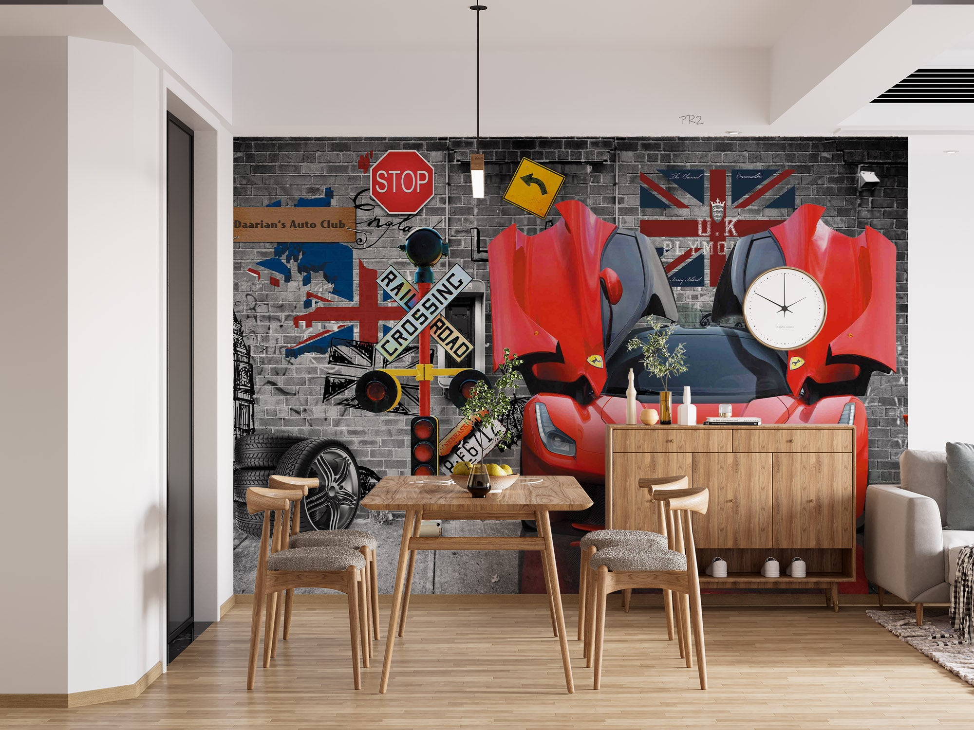 3D Red Ferrari Traffic Sign Wall Mural Wallpaper GD 3787- Jess Art Decoration