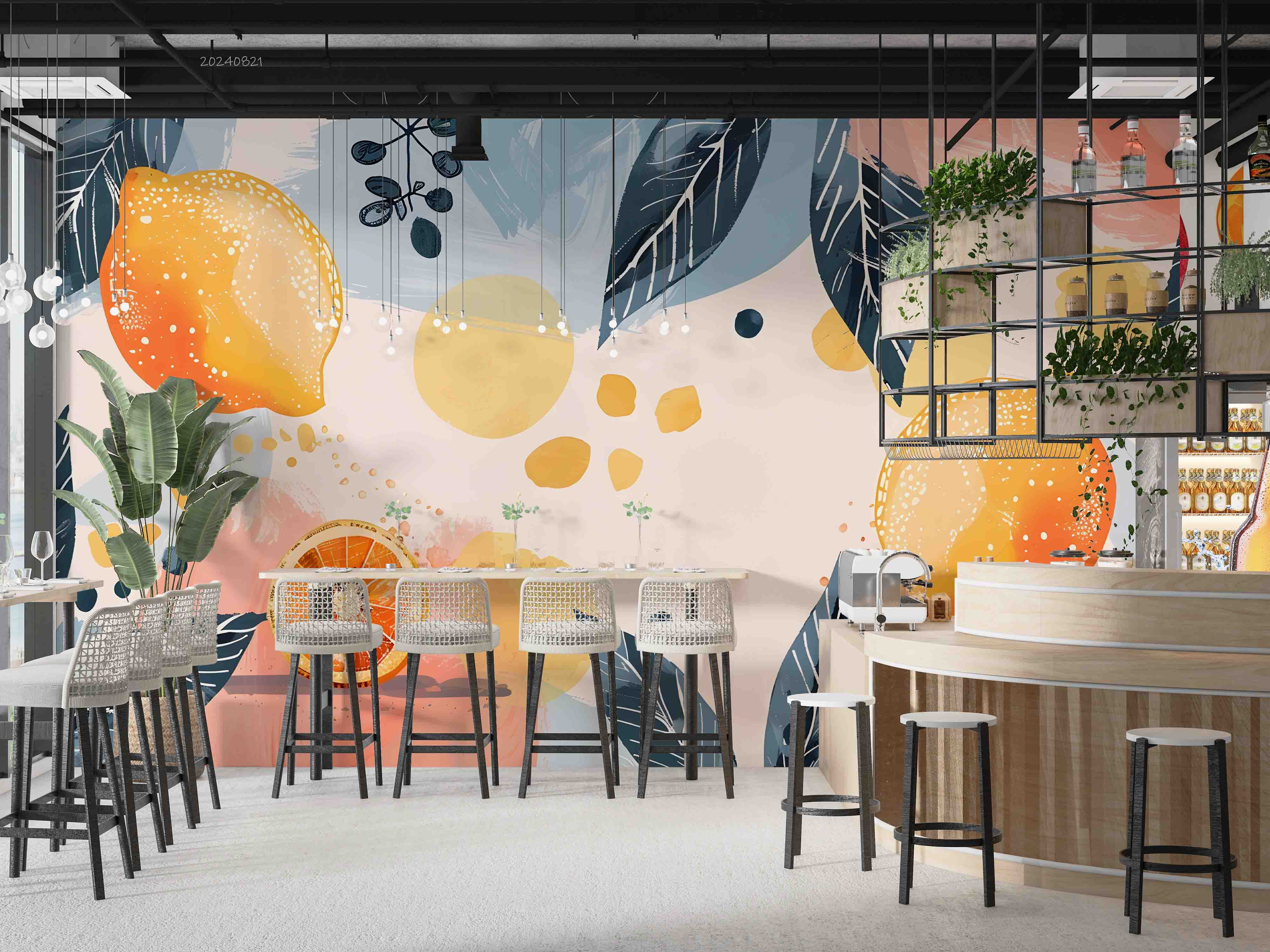3D Tree Lemon Leaf Wave Point Wall Mural Wallpaper YXL 282