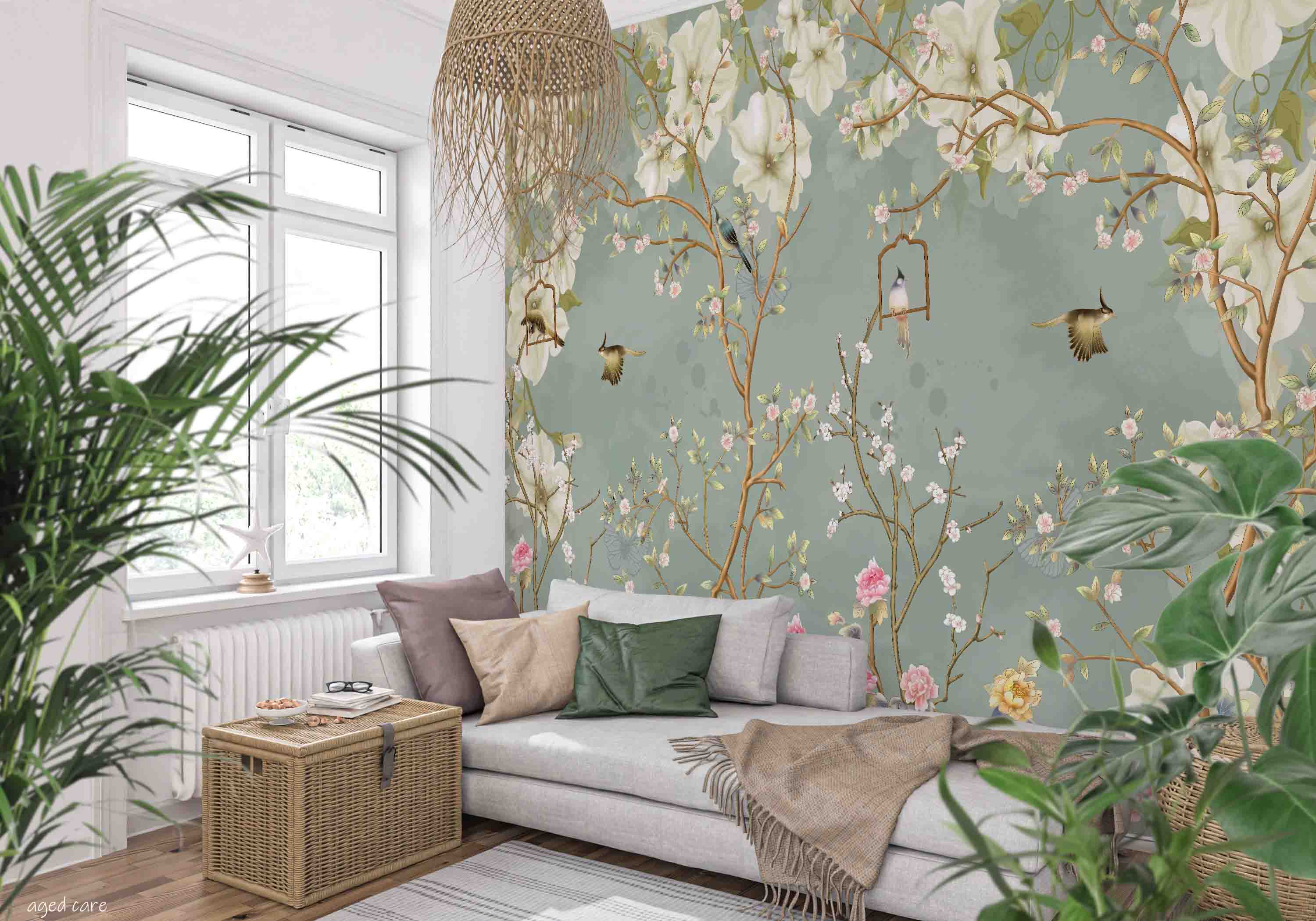 3D Aged Care Retirement Home Gerocomium Rest Home Floral Bird Vintage Wall Mural Wallpaper 8