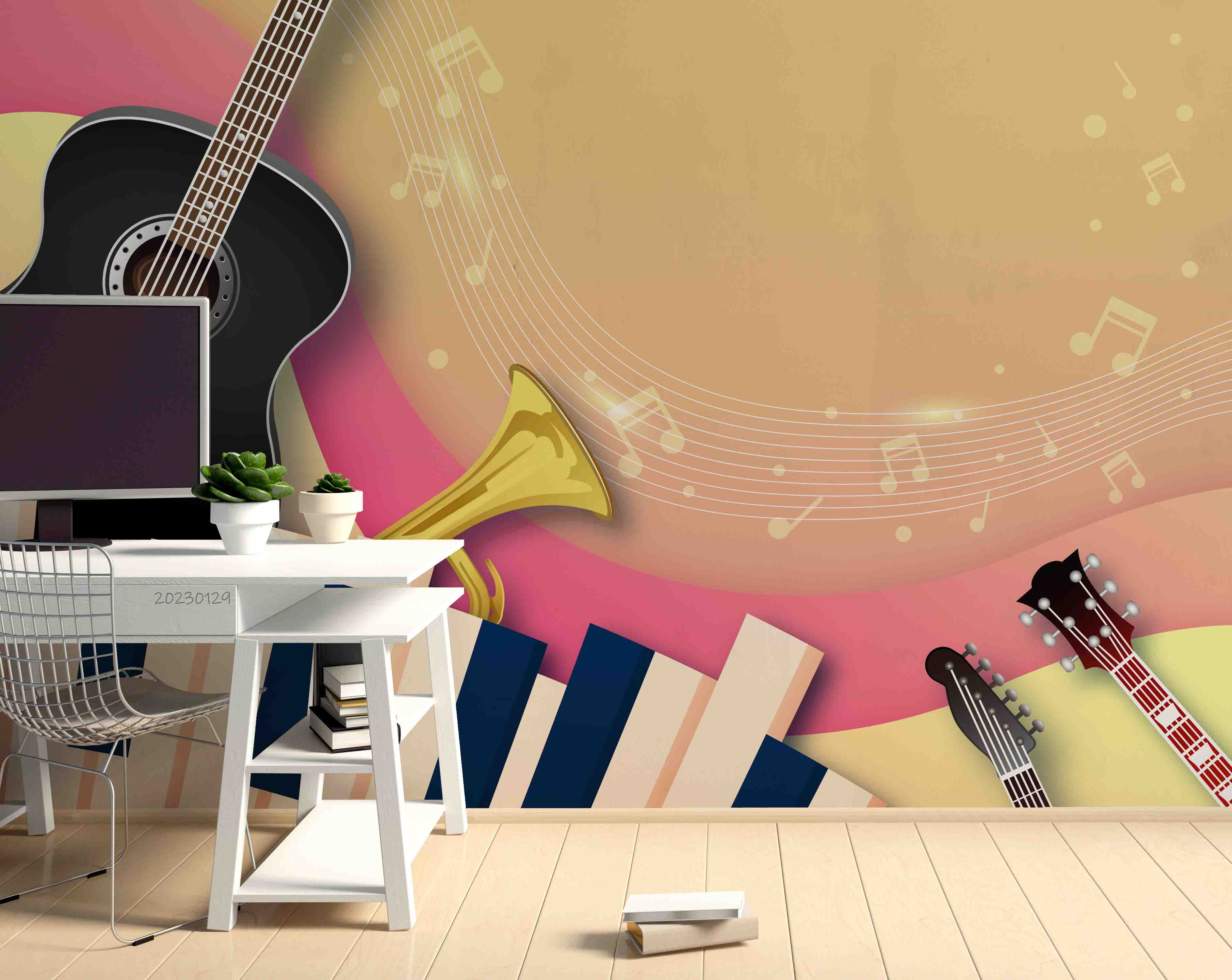 3D Pattern Guitar Stave Trumpet Piano Wall Mural Wallpaper YXL 07- Jess Art Decoration