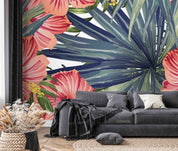 3D Tropical Pink Flowers Palm Leaves Wallpaper Wall Mural Wall Decor Wall Art Wall Sticker Remoable Wallpaper 25