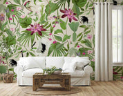3D Green Leaf Purple Floral Wallpaper Wall Mural Wall Decor Wall Art Wall Sticker Remoable Wallpaper LQH