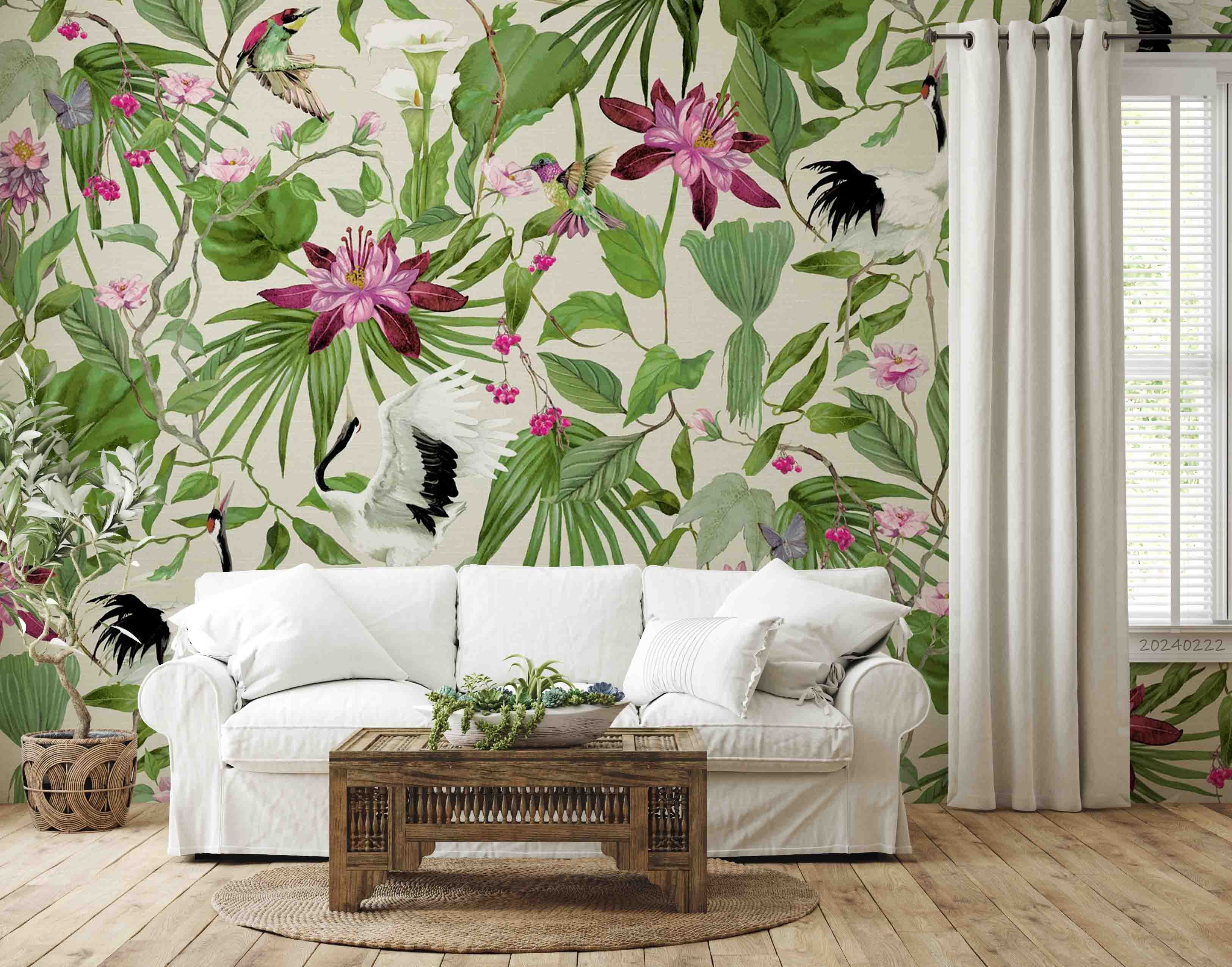 3D Green Leaf Purple Floral Wallpaper Wall Mural Wall Decor Wall Art Wall Sticker Remoable Wallpaper LQH