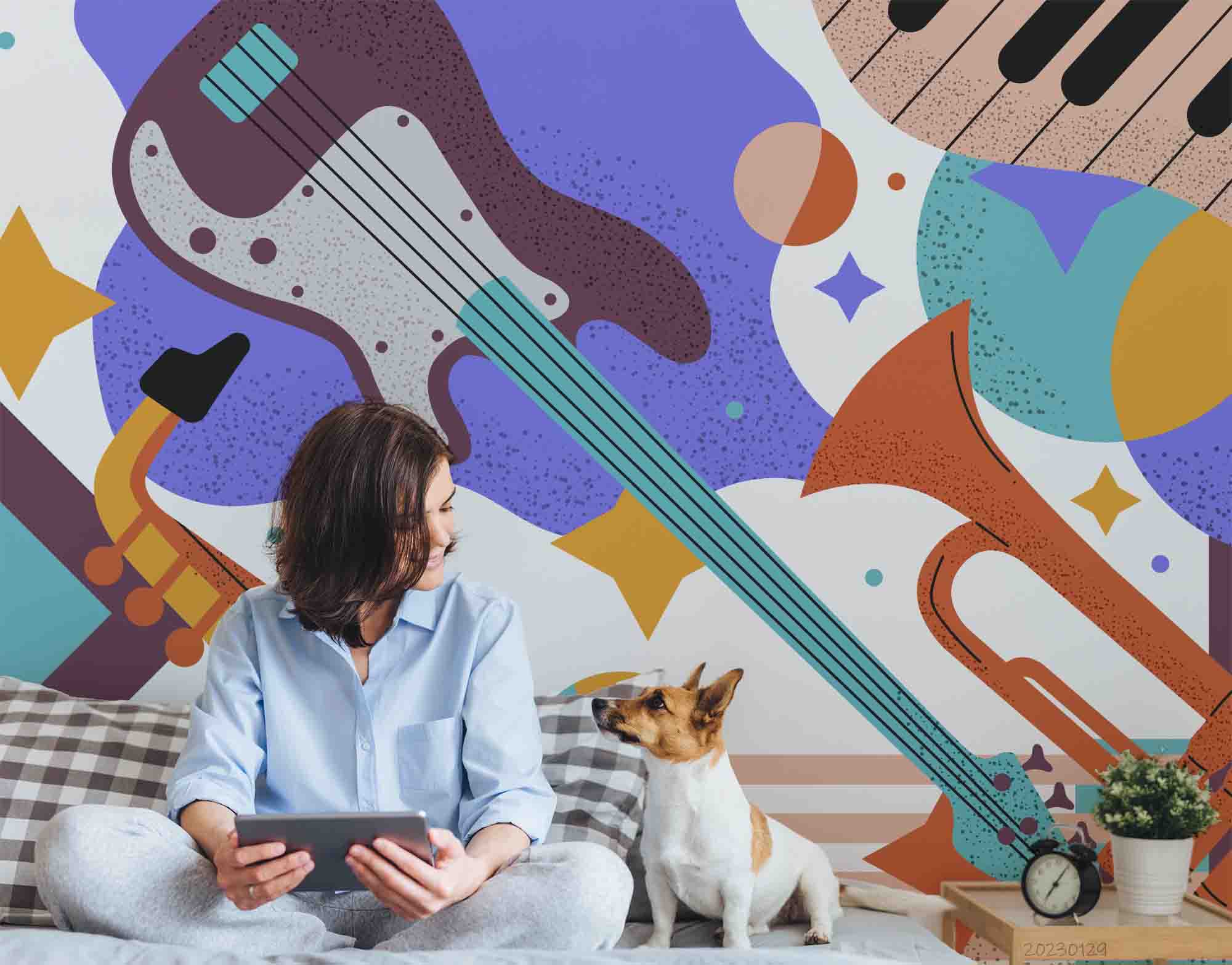 3D Painting Guitar Saxophone Piano Trumpet Wall Mural Wallpaper YXL 06- Jess Art Decoration