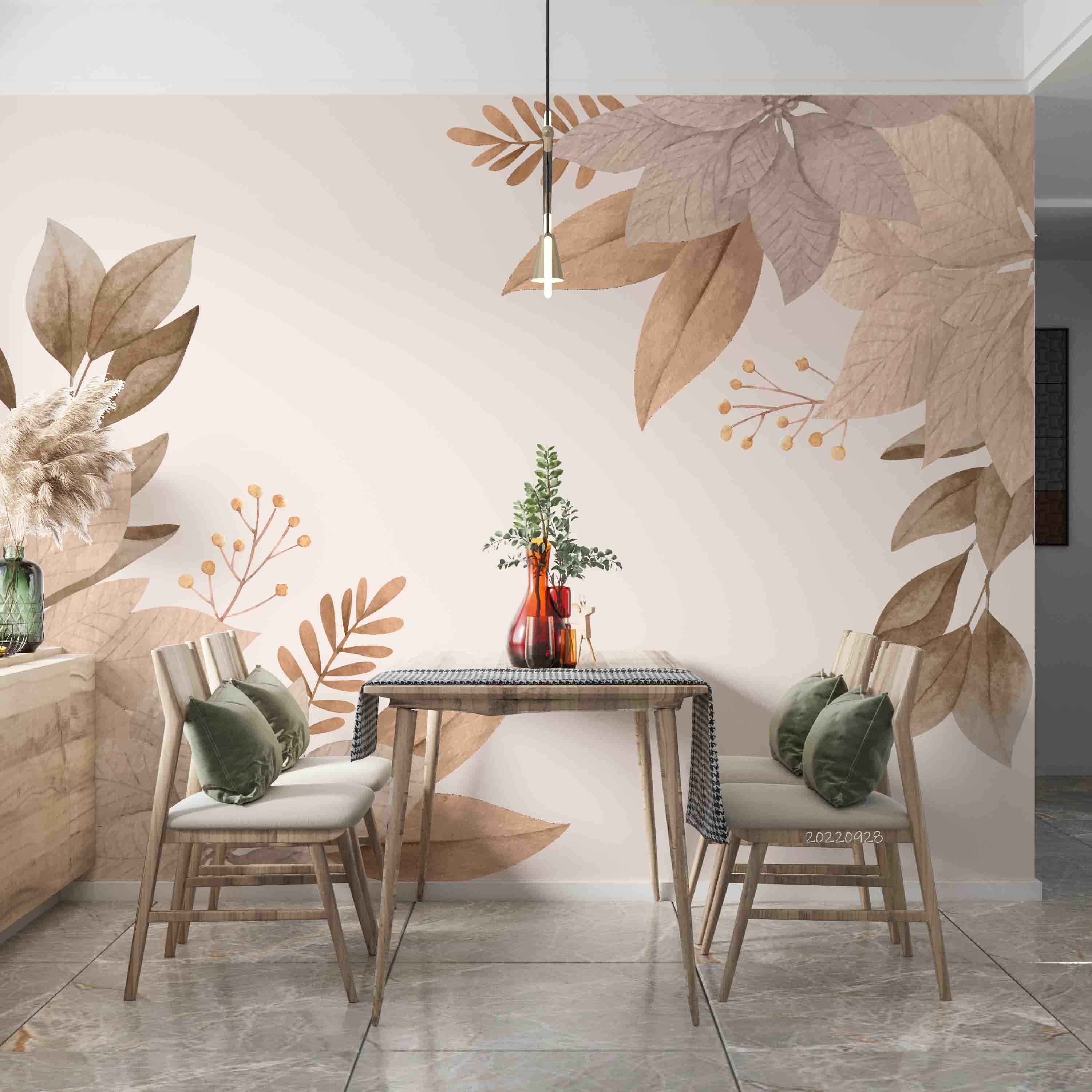 3D Hand Drawn Plant Leaves Background Wall Mural Wallpaper GD 3376- Jess Art Decoration
